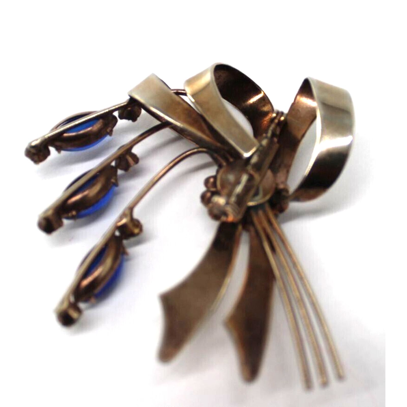 Other Vintage White Rhinestone Spray Brooch Pin• Blue Lucite • Bow Size ONE SIZE - 4 Thumbnail