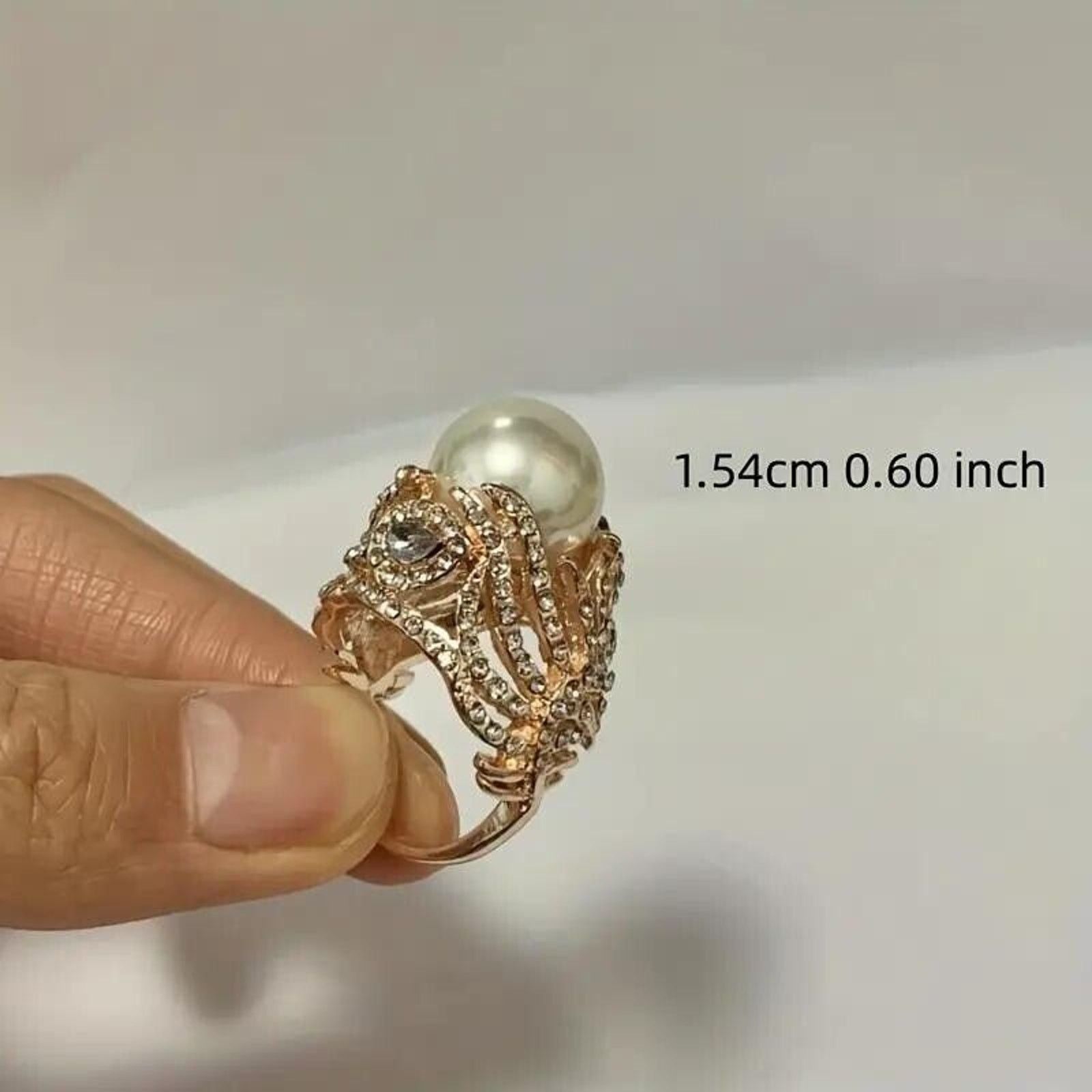 Other Rhinestone Rose GoldTone Giant Faux White Pearl Ring •Sz 5.5 Size ONE SIZE - 2 Thumbnail