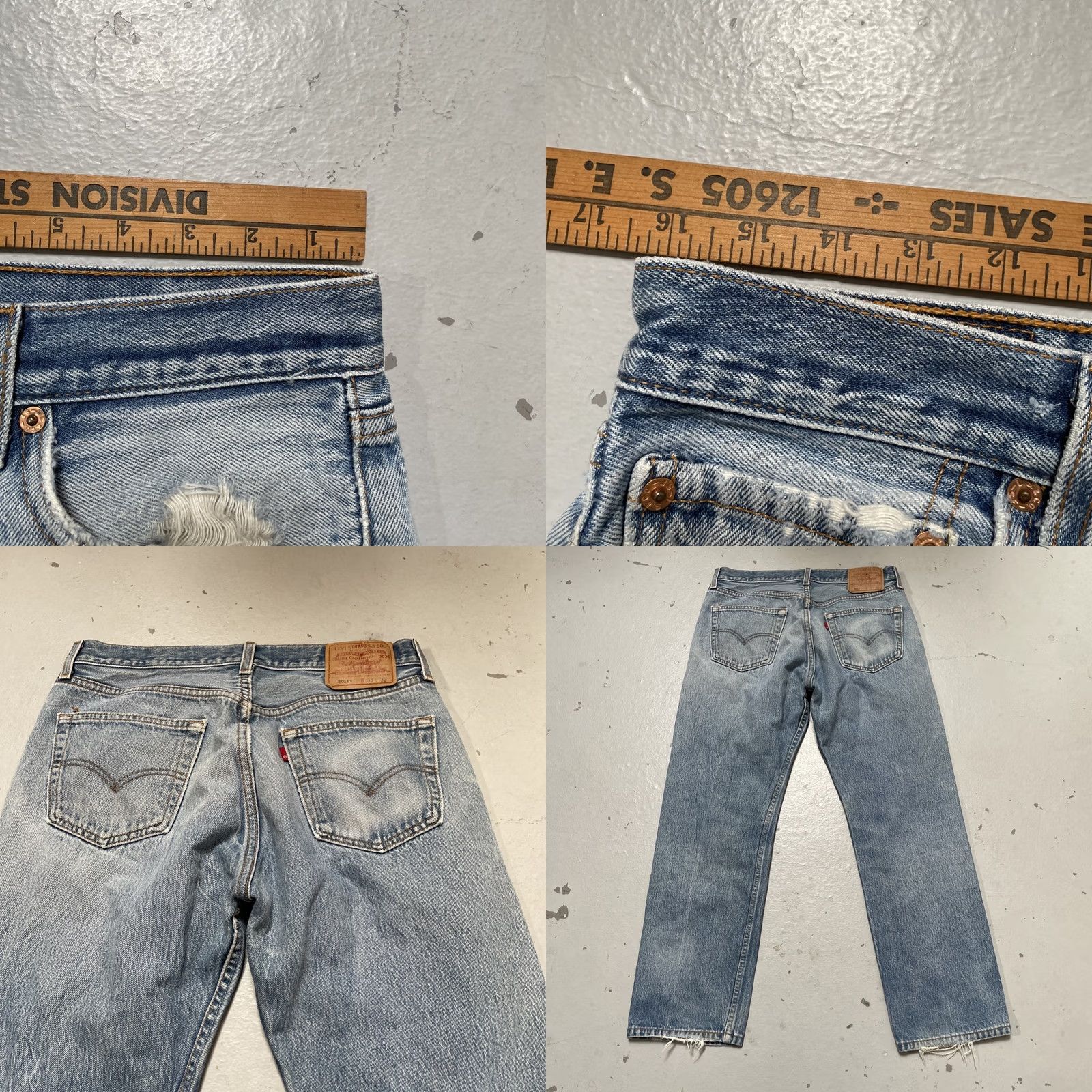 Levi's VINTAGE Levi’s 501 XX Denim Jeans Light Wash 35x32 Regular Mens Distressed 90s USA Heritage Skater Size US 35 - 8 Thumbnail