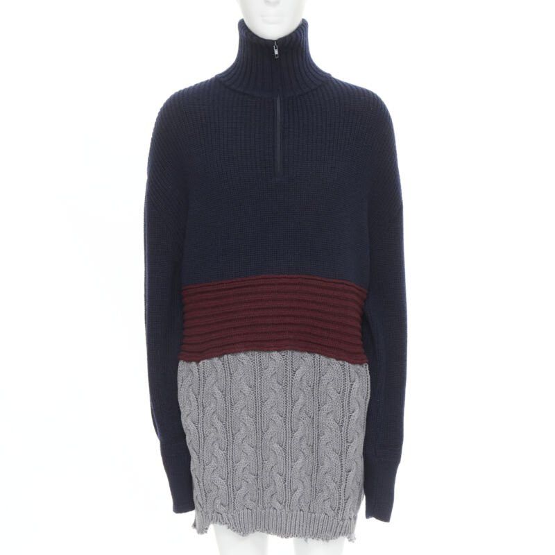 new BALENCIAGA 2019 Runway 3 layered cable knit distressed oversized sweater XS