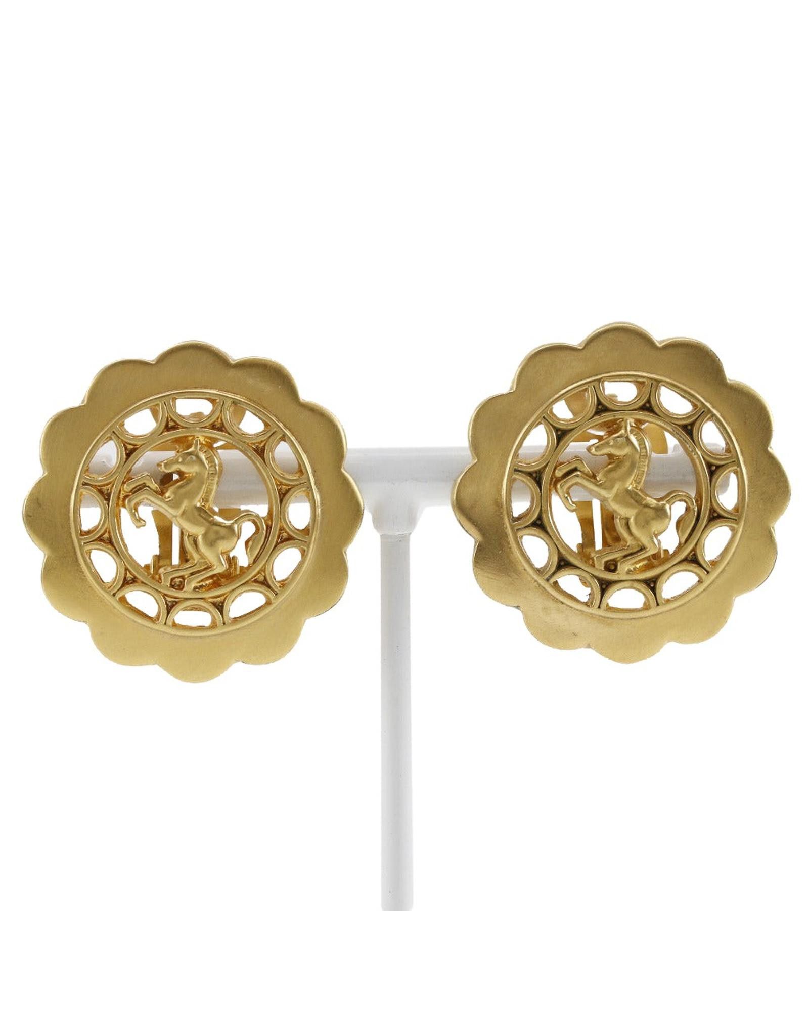 image of Hermes Vintage Gold-Plated Horse Motif Earrings, Women's