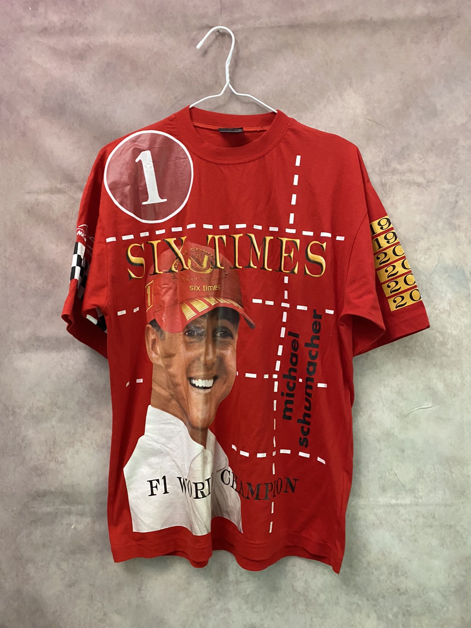 Designer × Vintage Michael Schumacher T-Shirt Red 1994-2003 F-1 Size US L / EU 52-54 / 3 - 1 Thumbnail
