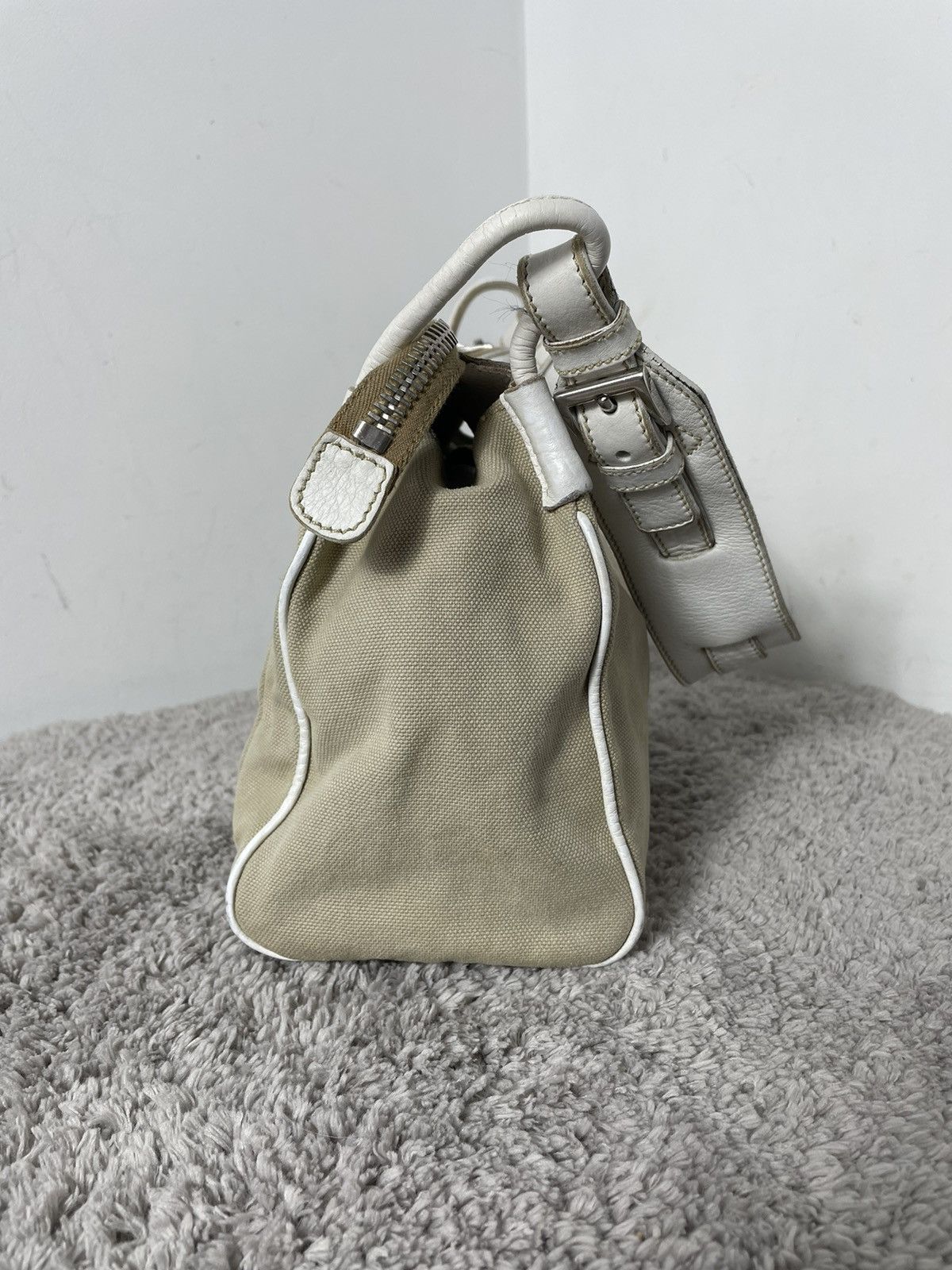 Prada Very Rare Prada Leather CANVAS SHOULDER BAG BEIGE Size ONE SIZE - 11 Thumbnail