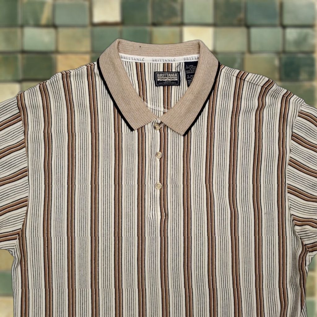Vintage VINTAGE Britannia Levis Straus Shirt Mens L Brown Striped 100% Cotton Y2K 90s Shirt Mens L Brown Striped 100% Cotton Size US L / EU 52-54 / 3 - 1 Thumbnail