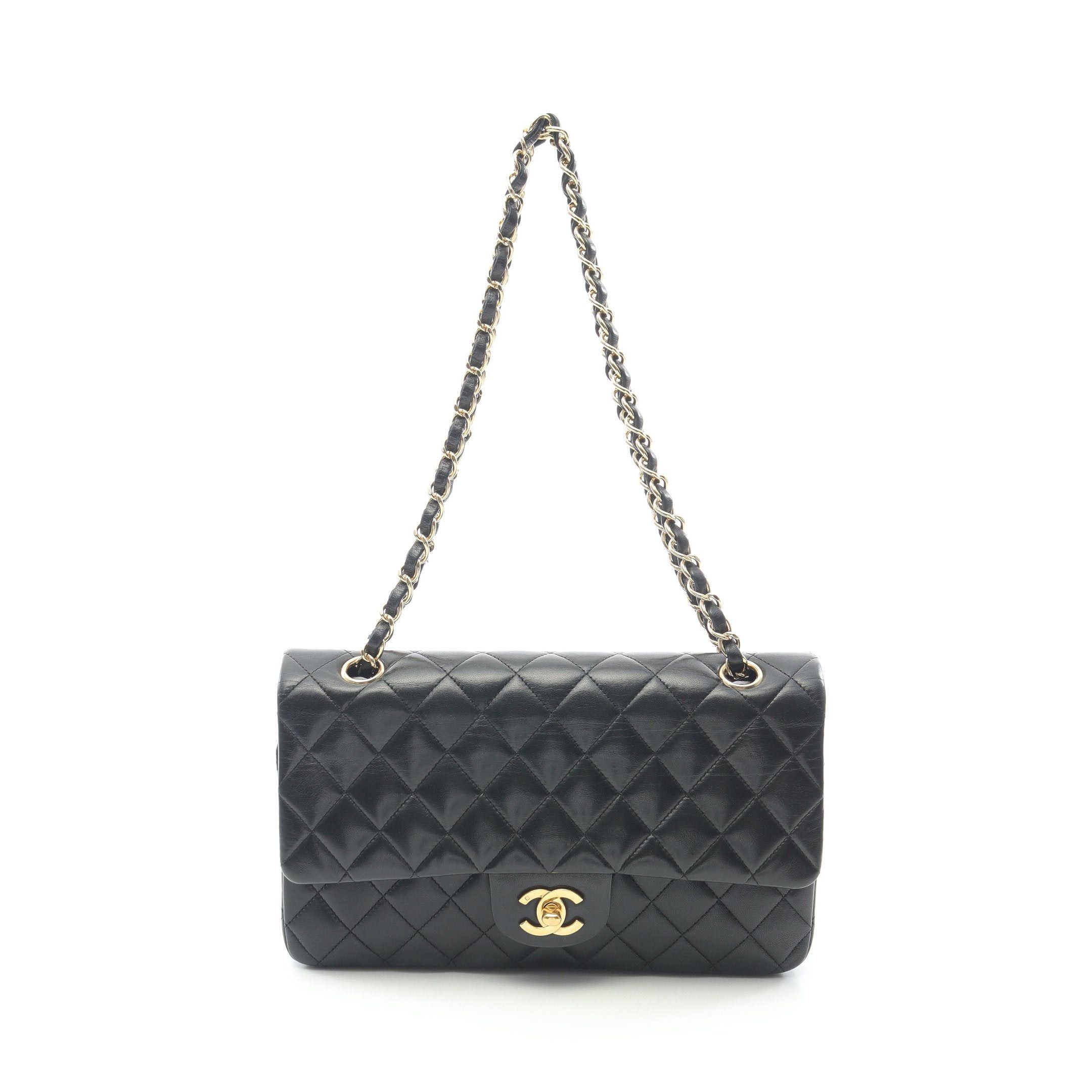 Chanel Chanel Matelasse Double Flap Chain Shoulder Bag Lambskin Black Gold Hardware Size ONE SIZE - 1 Thumbnail