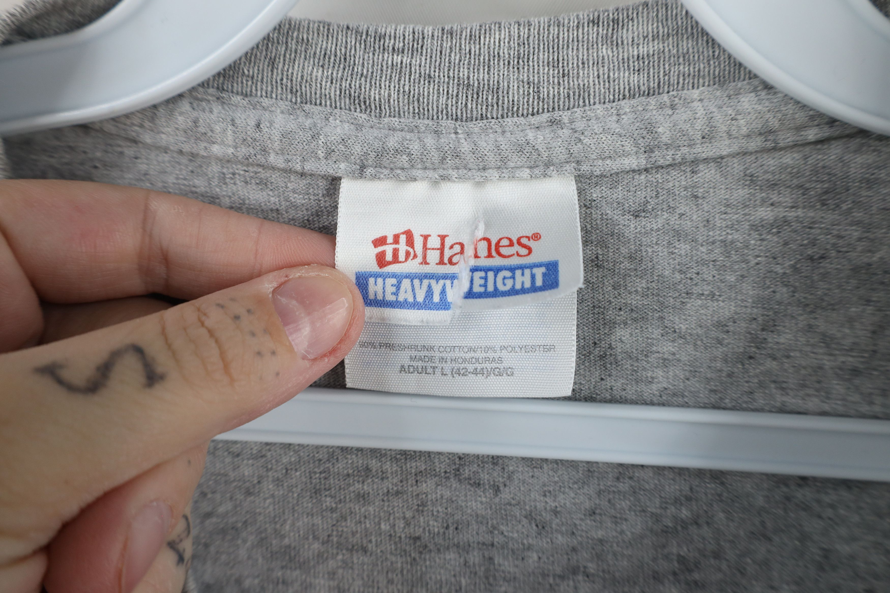 Hanes × Vintage Vintage 90s Hanes Heavyweight Blank T-Shirt Heather Gray Size US L / EU 52-54 / 3 - 6 Thumbnail