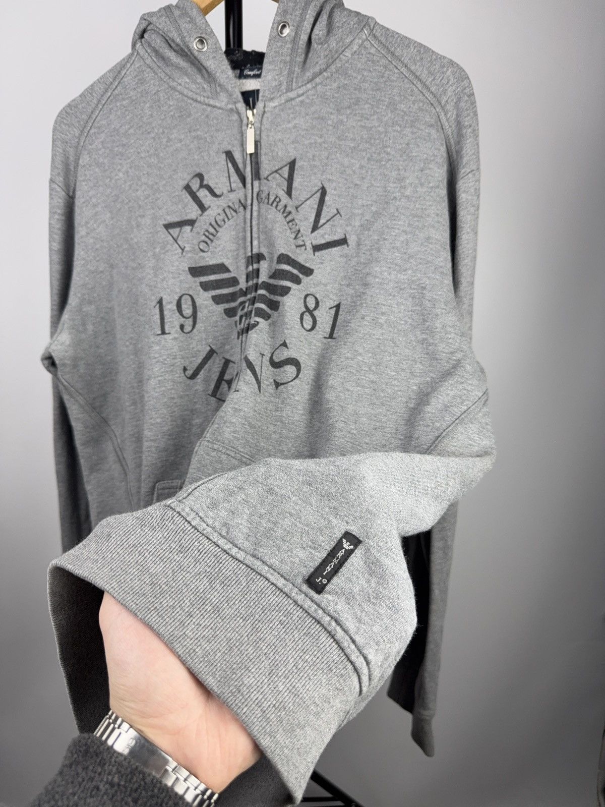 Armani 00s Armani Jeans Grey Zip Hoodie Logo Print Casual Fit Size US XL / EU 56 / 4 - 4 Thumbnail