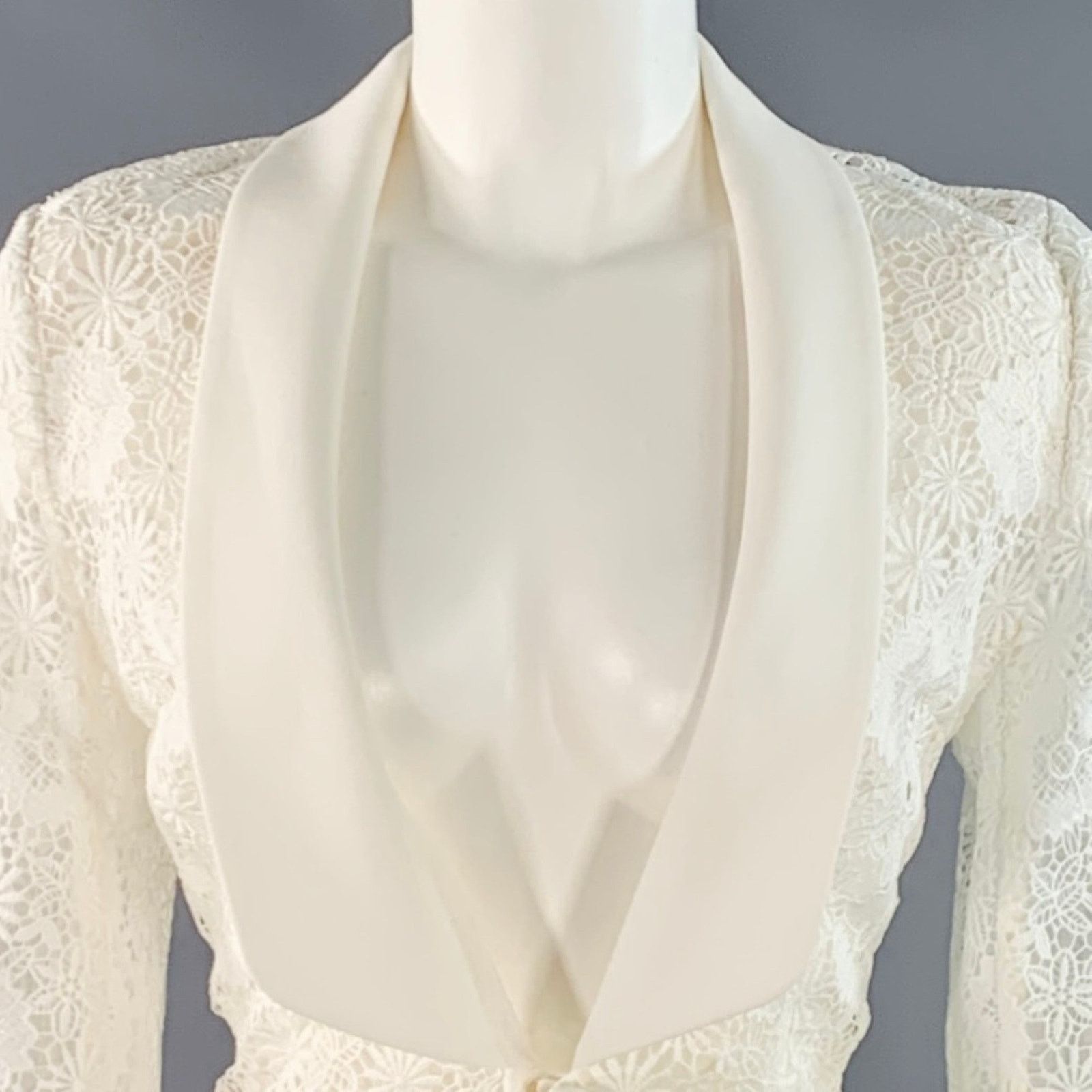 Other THEIA Size 6 Cream Polyester Lace Shawl Collar Jacket Blazer Size M / US 6-8 / IT 42-44 - 2 Thumbnail