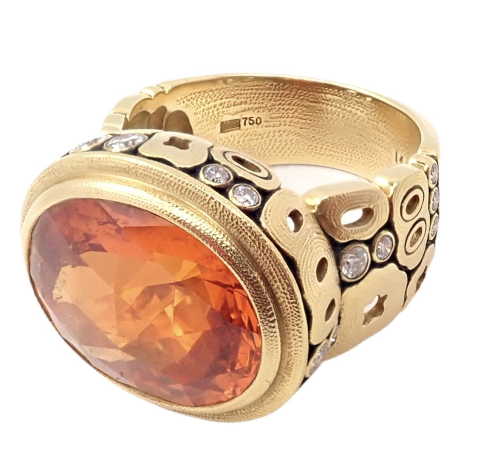 Yellow Gold Diamond Windows Large Orange Spessartite Ring