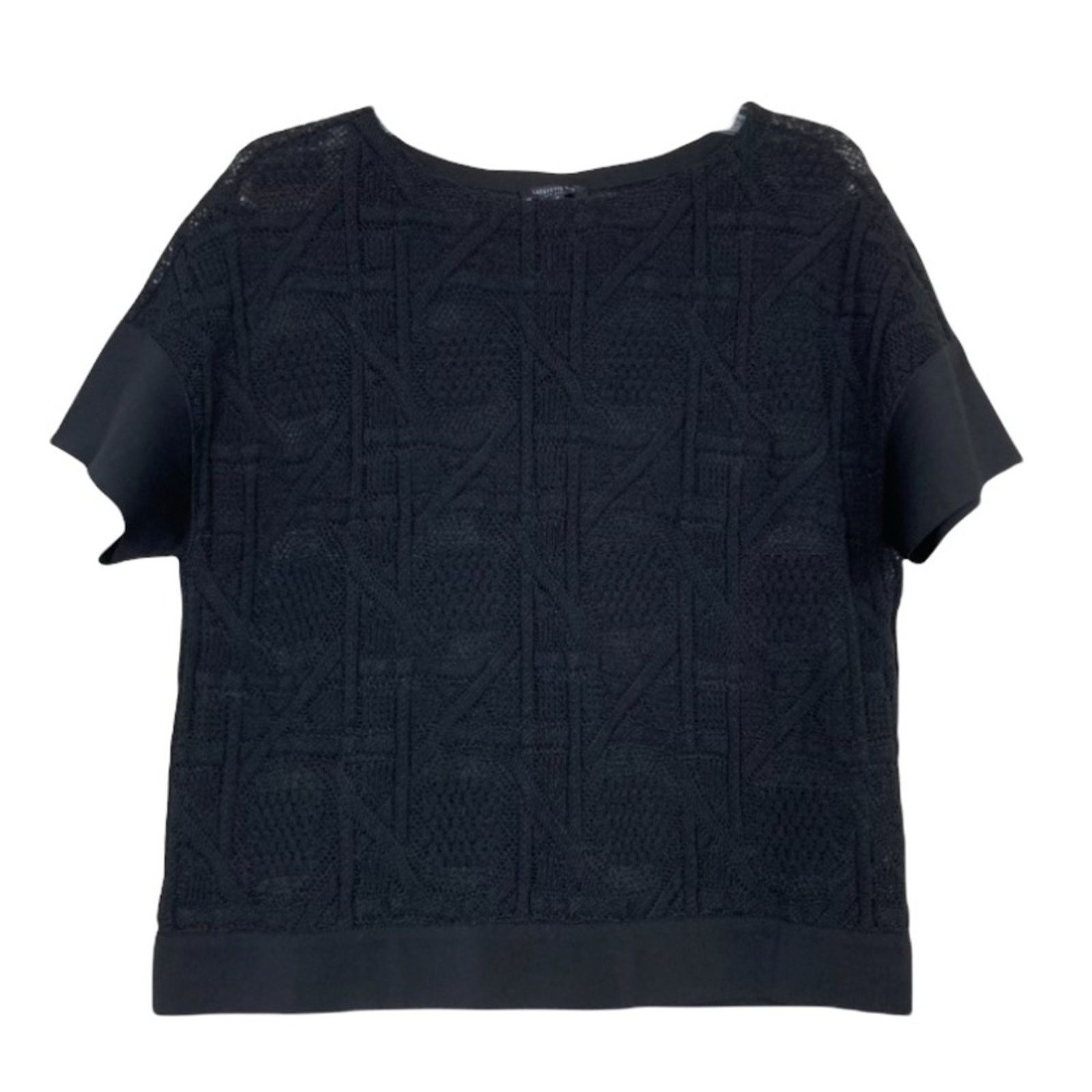 Other Lafayette 148 Black Open Knit Short Sleeve Boxy Blouse Sz S Size S / US 4 / IT 40 - 6 Thumbnail