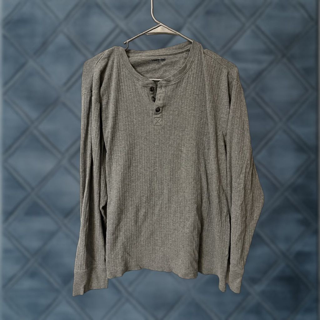 Lands' End Lands' End Men's Henley Long-Sleeve Pullover Shirt XL Gray EUC Cotton Ribbed Size US XL / EU 56 / 4 - 1 Thumbnail