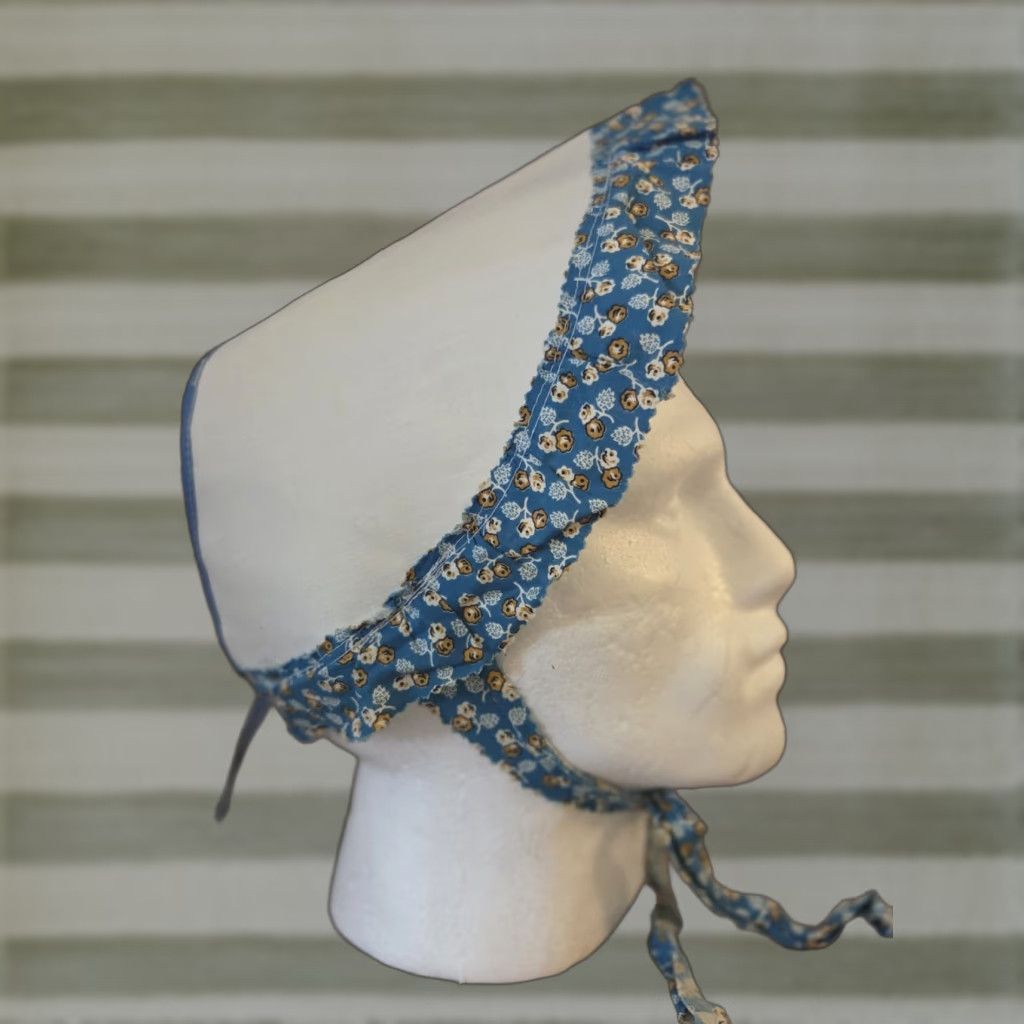 Vintage VINTAGE White Floral Trim Stiff Open Back Bonnet Handmade Prairie Hat 1970s Ladies Women Womens Size ONE SIZE - 1 Thumbnail