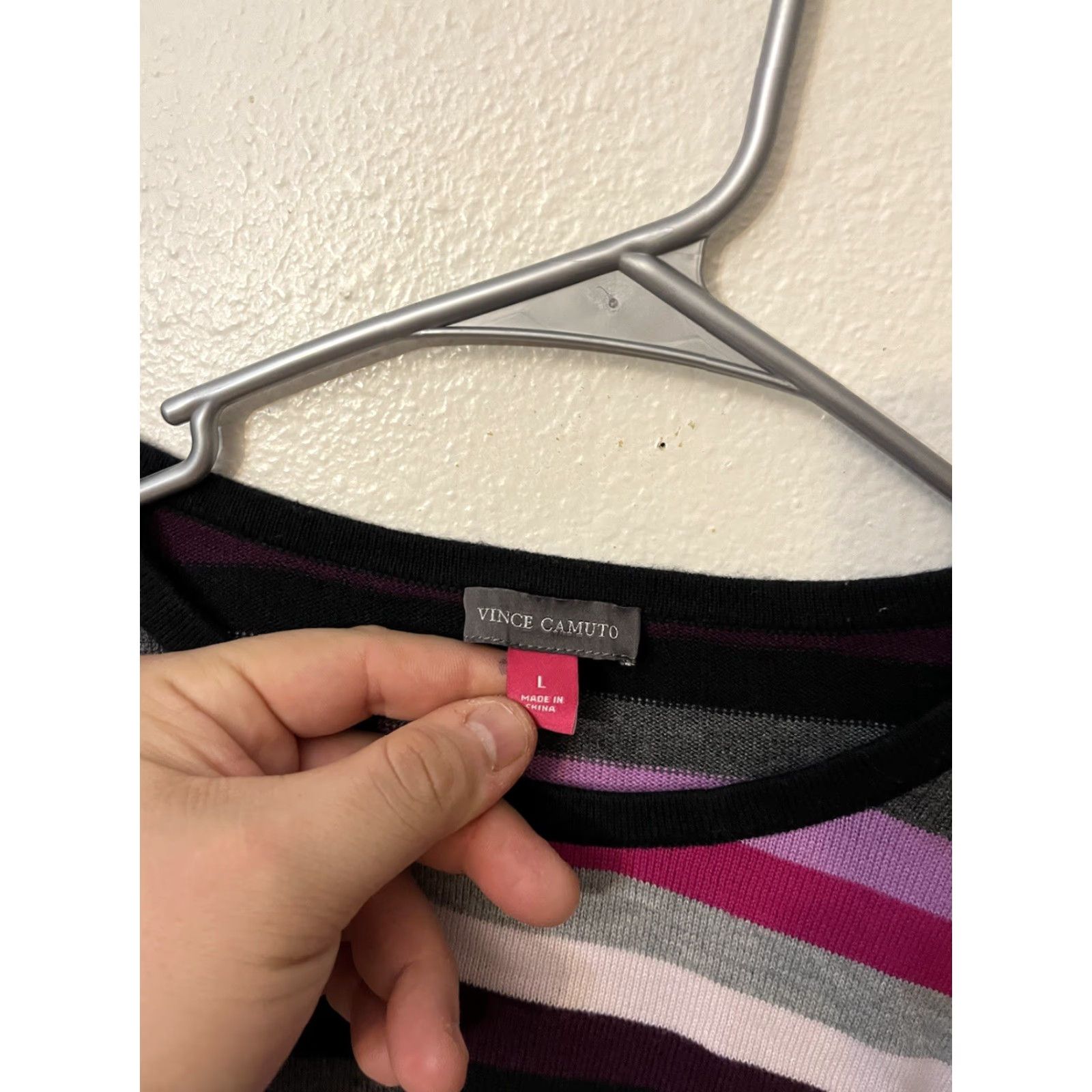 Vince Camuto Vince Camuto Tura Sz L Multicolor Stripe Cotton Sweater Top Shirt Womens Pullover Crew Neck Long Sleeve Knit Hip Length Size L / US 10 / IT 46 - 2 Thumbnail