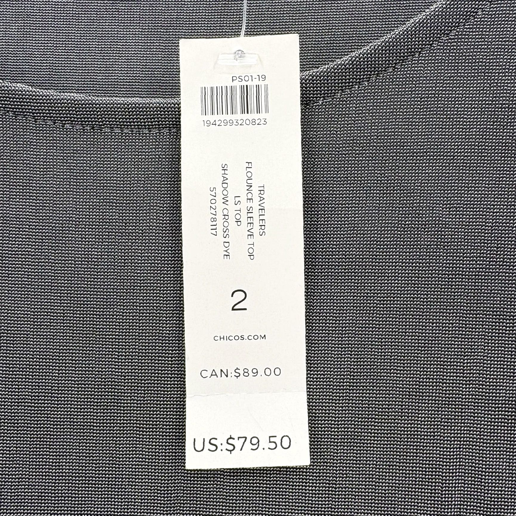 Vintage Chico's Blouse Womens L Gray Bell Sleeve Scoop Neck Knit Travel Stretch Jersey Relaxed Ruffle Solid Pattern Vintage No Size L / US 10 / IT 46 - 5 Thumbnail