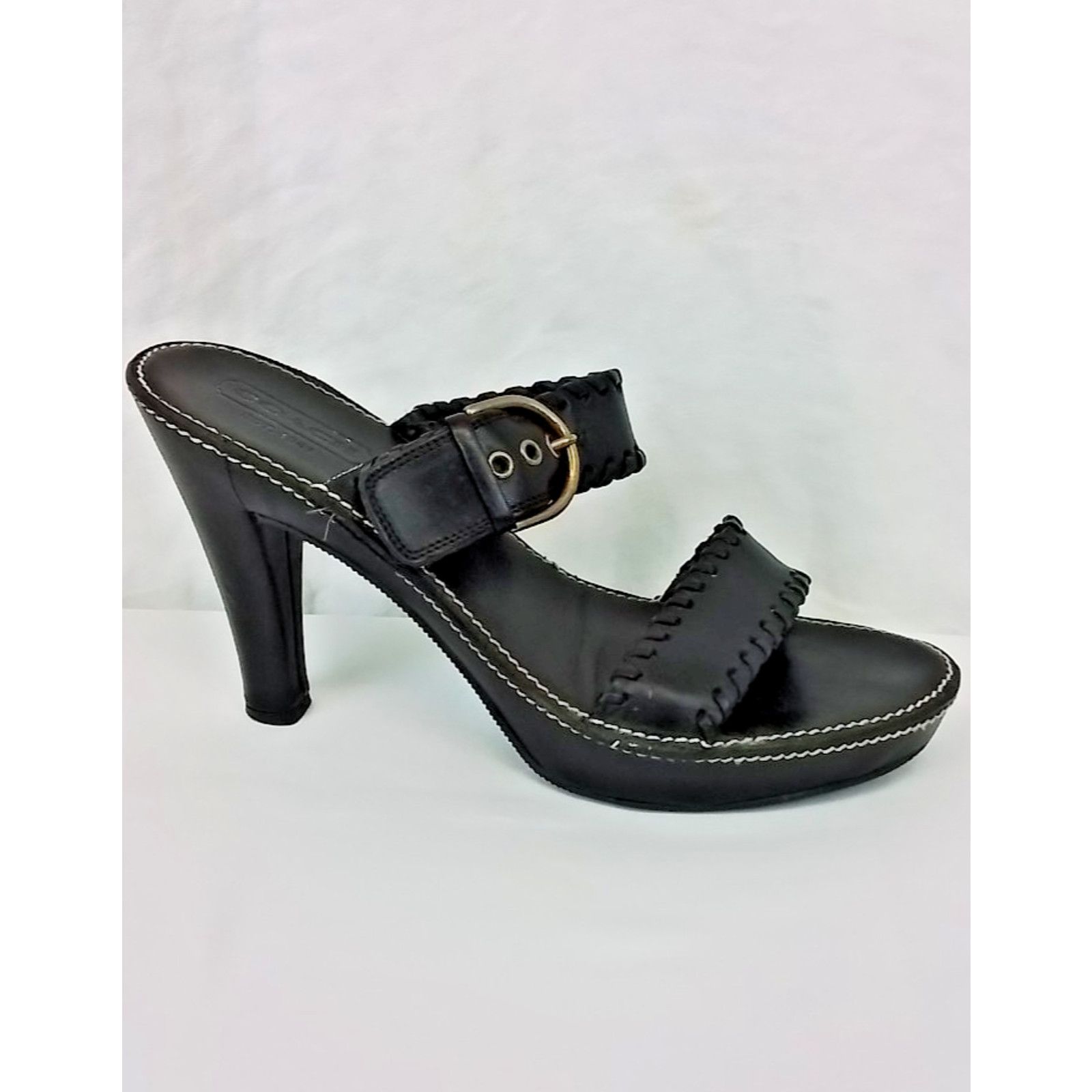 Coach Coach Leather Sandal Heels US 8B Black W/ Stitching & Buckle Size US 8 / IT 38 - 5 Thumbnail