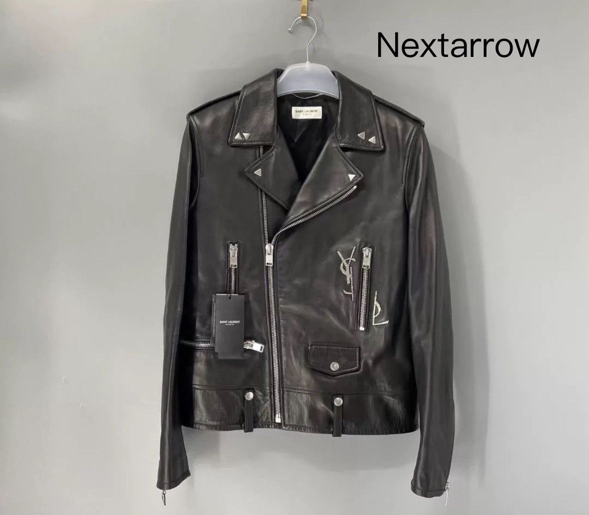 SAINT LAURENT Men's Metal Logo L01 Motorcycle Leather Jacket