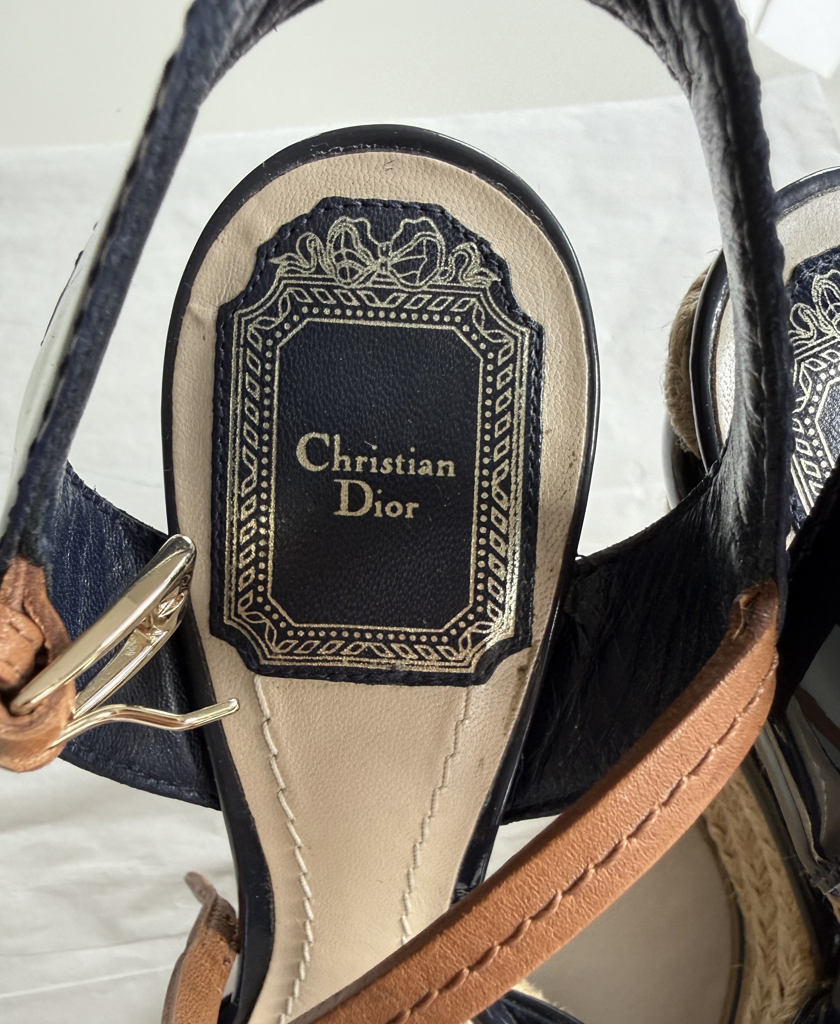 Christian Dior Monsieur Christian Dior Espadrille Wedge Sandals Navy Patent Leather Size US 7 / IT 37 - 4 Thumbnail