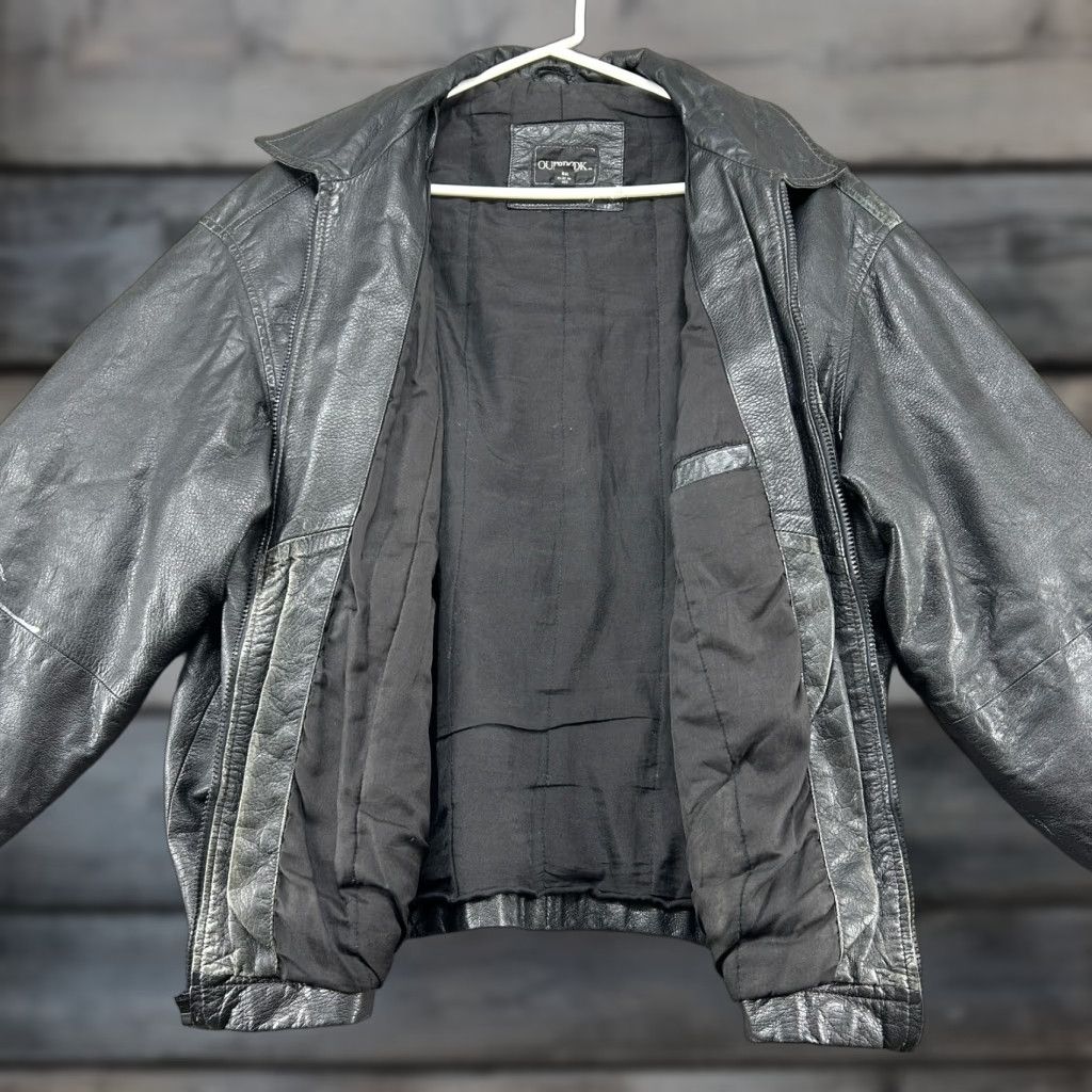 Vintage VINTAGE OutBrook Jacket Mens XL Black Bomber Leather Real Patina 90s Streetwear Zip Size US XL / EU 56 / 4 - 1 Thumbnail