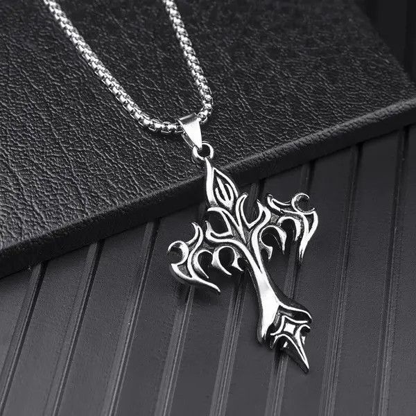Jewelry Chrome Silver Cross Chain Goth God Pendant Necklace Size ONE SIZE - 5 Thumbnail