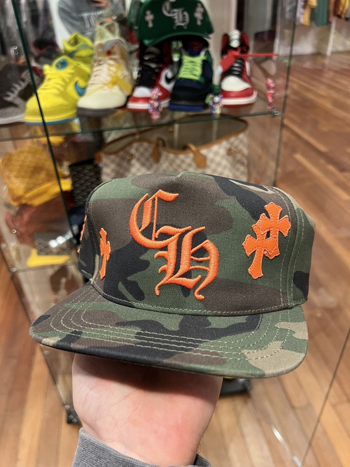 image of Chrome Hearts Camo Cross Patch Hat, Men's