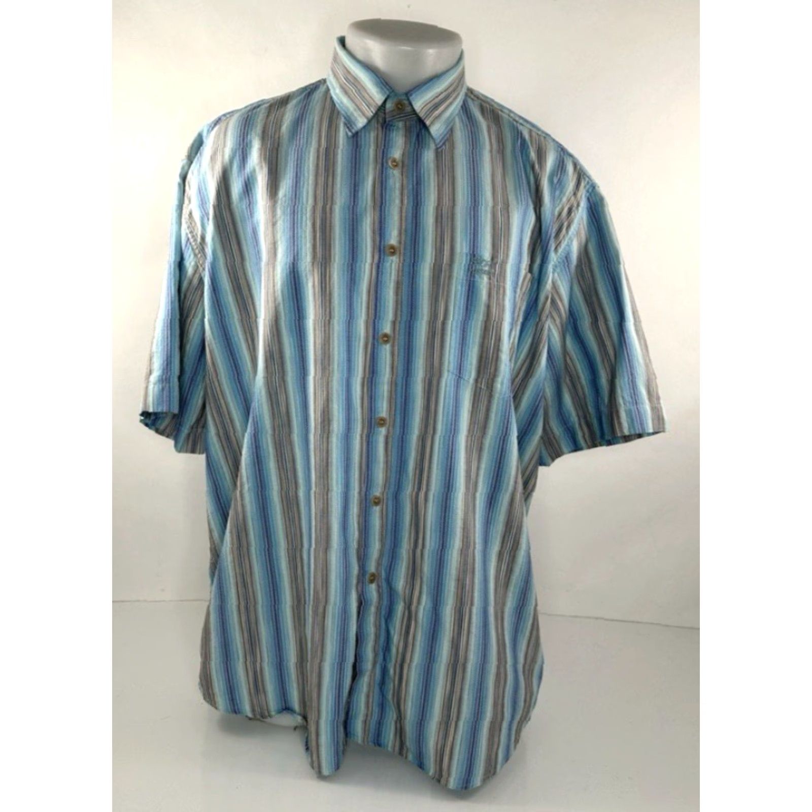 Missoni MISSONI SPORT Striped Embroidered Logo Mens 58 Shirt Shirt Mens 58 Blue Brown White Black Embroidered Button-Up Short Sleeve 90s or 00s? Size US XXL / EU 58 / 5 - 2 Thumbnail