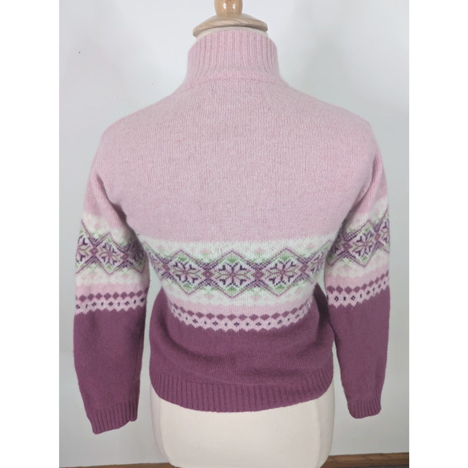 Vintage VINTAGE Womens Cardigan Sweater Pink Fair Isle Wool Rabbit Hair Large S12 Size L / US 10 / IT 46 - 3 Thumbnail