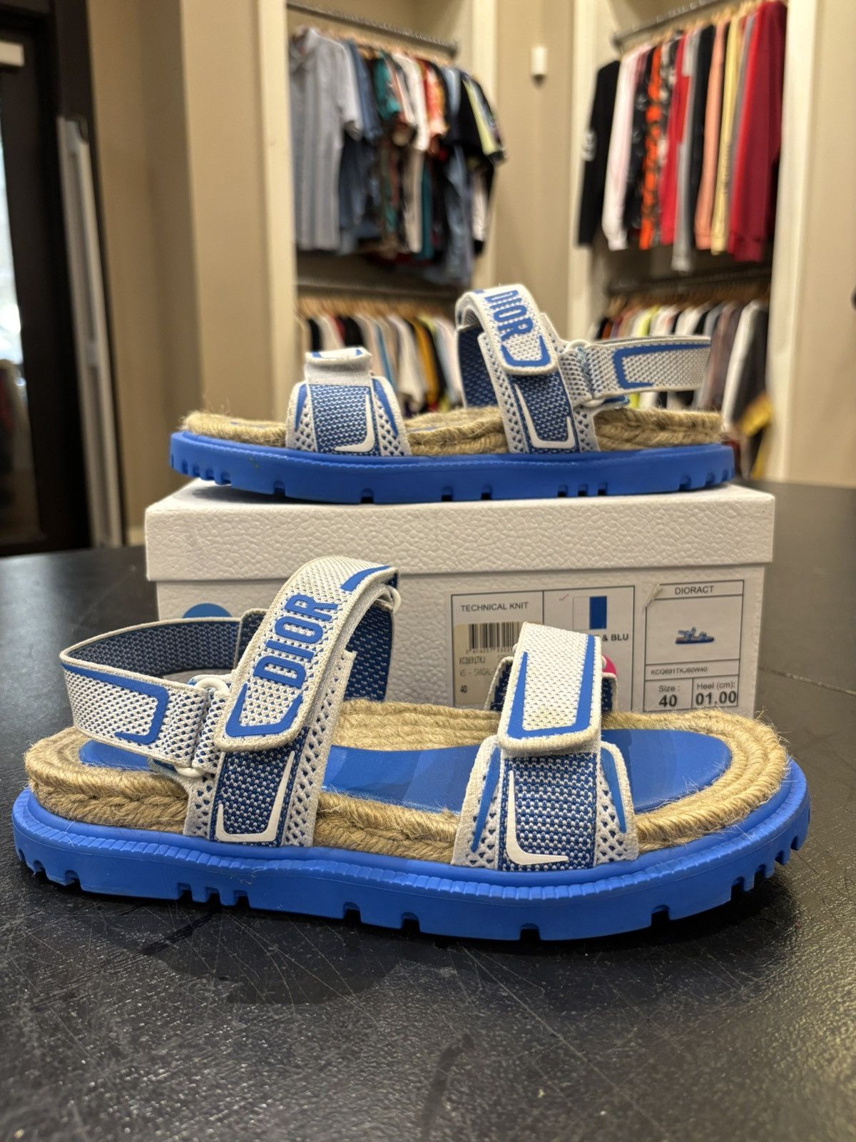Dior Dior Dioract One Strap Sandals Tweed Blue Size US 10 / IT 40 - 1 Thumbnail