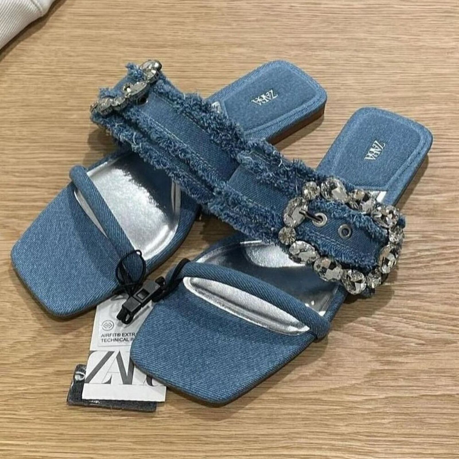 Zara ZARA Embellished Denim Slide Sandals NWT Size US 8 / IT 38 - 10 Thumbnail