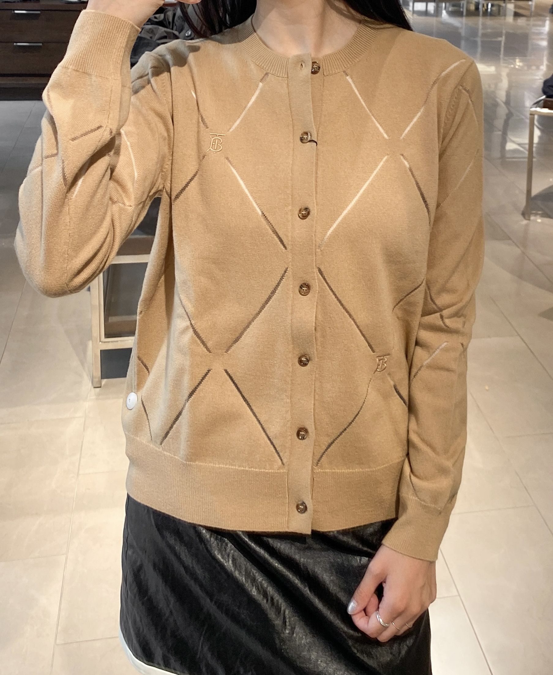 Burberry Burberry TB Monogram Motif Diamond Intarsia Wool Cardigan Size L / US 10 / IT 46 - 9 Thumbnail