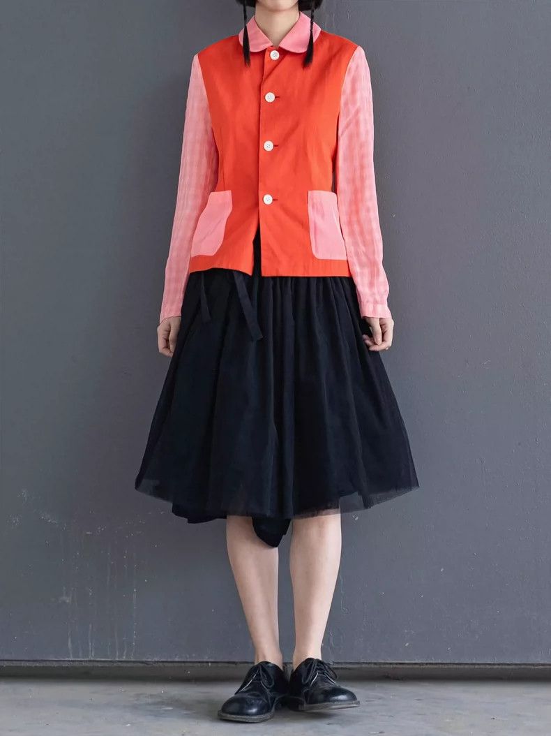 Comme des Garcons Comme Des Garcons Red and Pink Patchwork Crew Neck Top Size S / US 4 / IT 40 - 2 Thumbnail