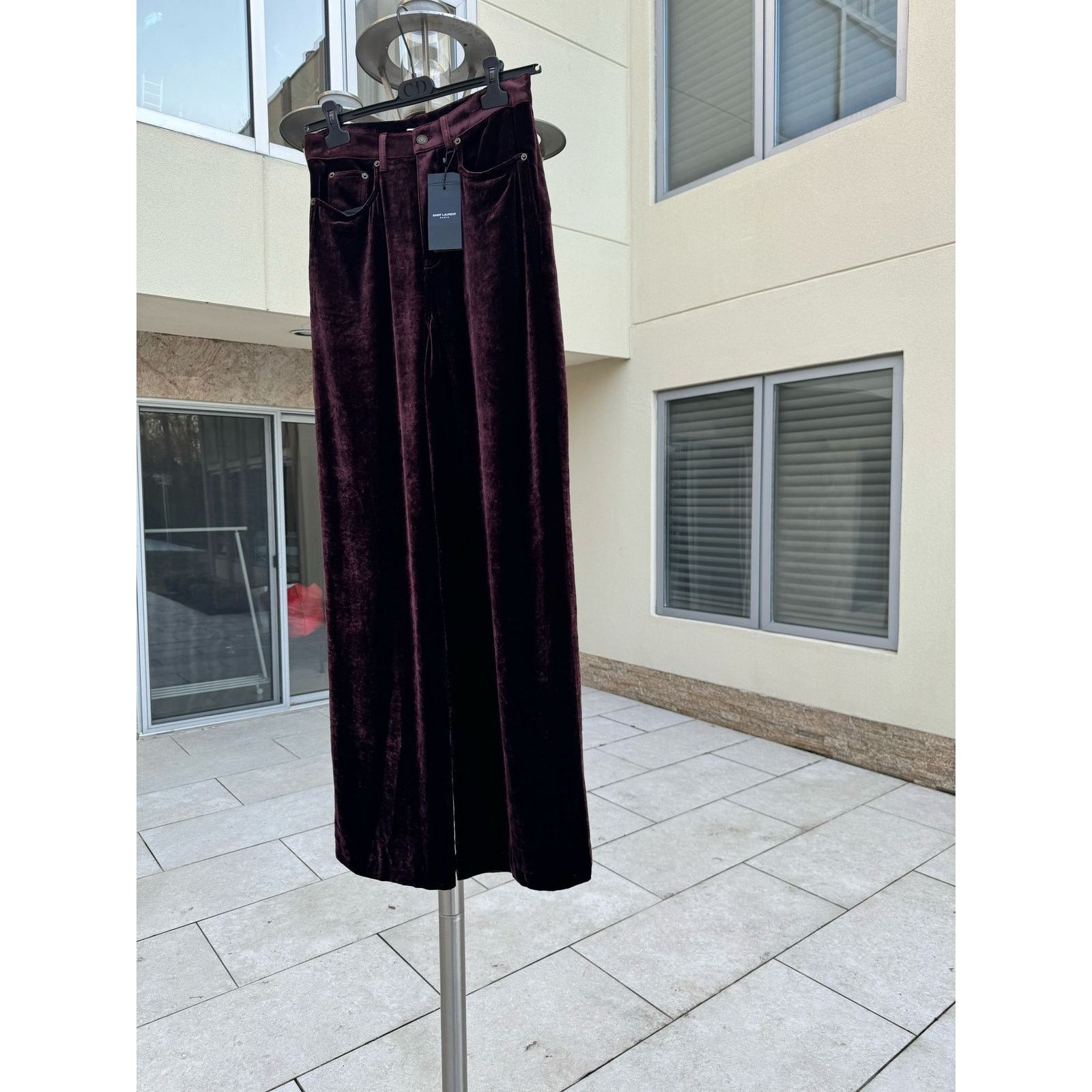 Saint Laurent Paris o1rshd1 Wide Leg Velvet / Velour Pants in Burgundy Size US 32 / EU 48 - 10 Thumbnail
