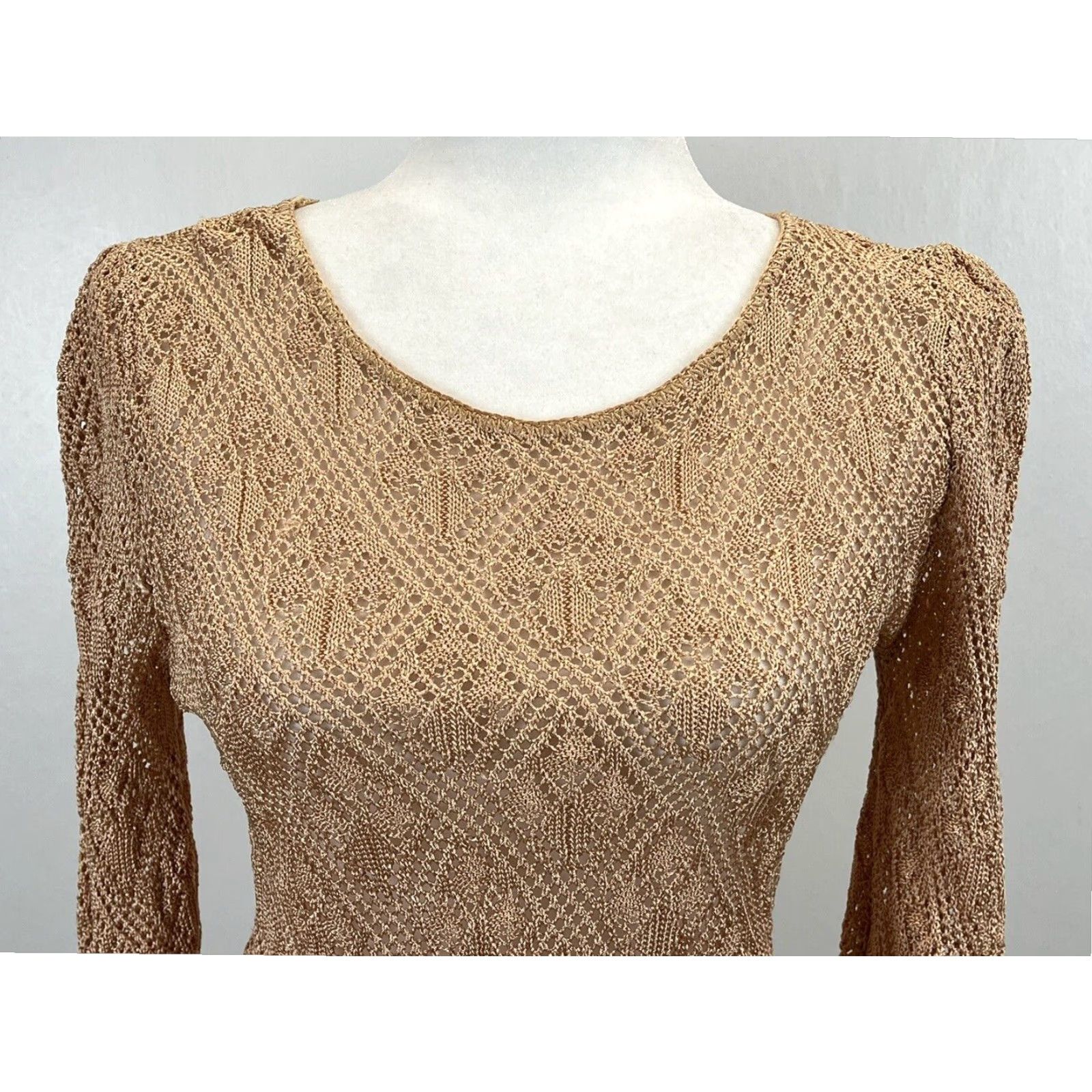Vintage VINTAGE Prophecy Rose Gold Crochet Look Pullover Sweater Women's Small Made in USA Size S / US 4 / IT 40 - 4 Thumbnail