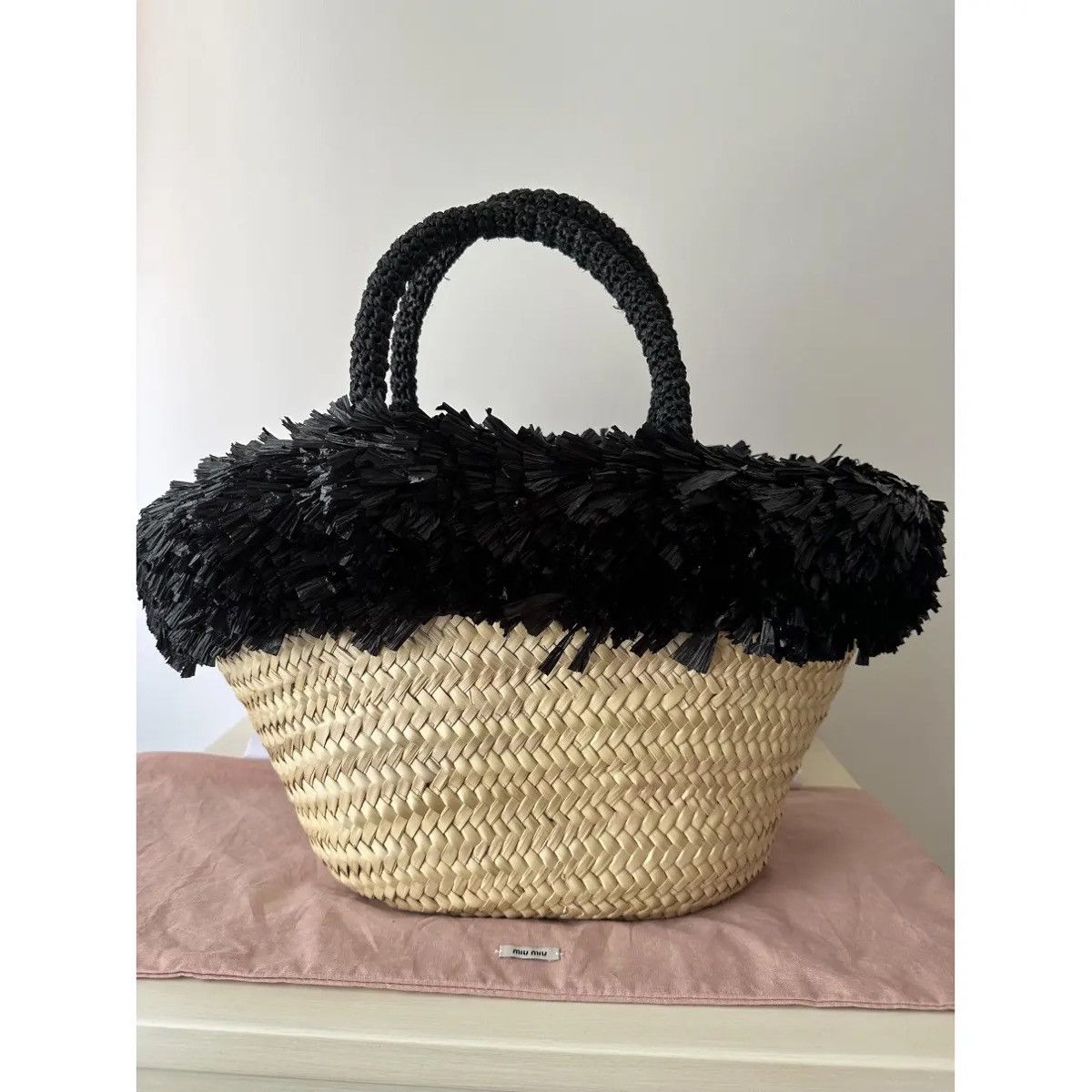 Miu Miu Wicker Straw Tote Basket Bag in Black Size ONE SIZE - 2 Thumbnail