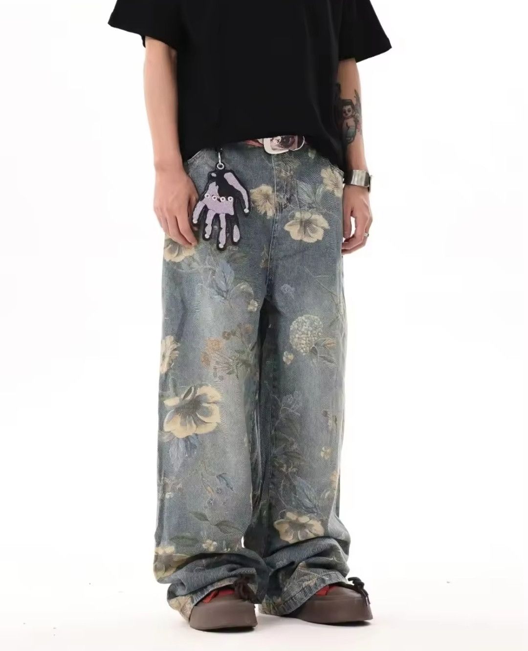 Japanese Brand × Jean Floral Printed Denim Streetwear Luxstyles Wide Leg Jeans Size US 32 / EU 48 - 2 Thumbnail