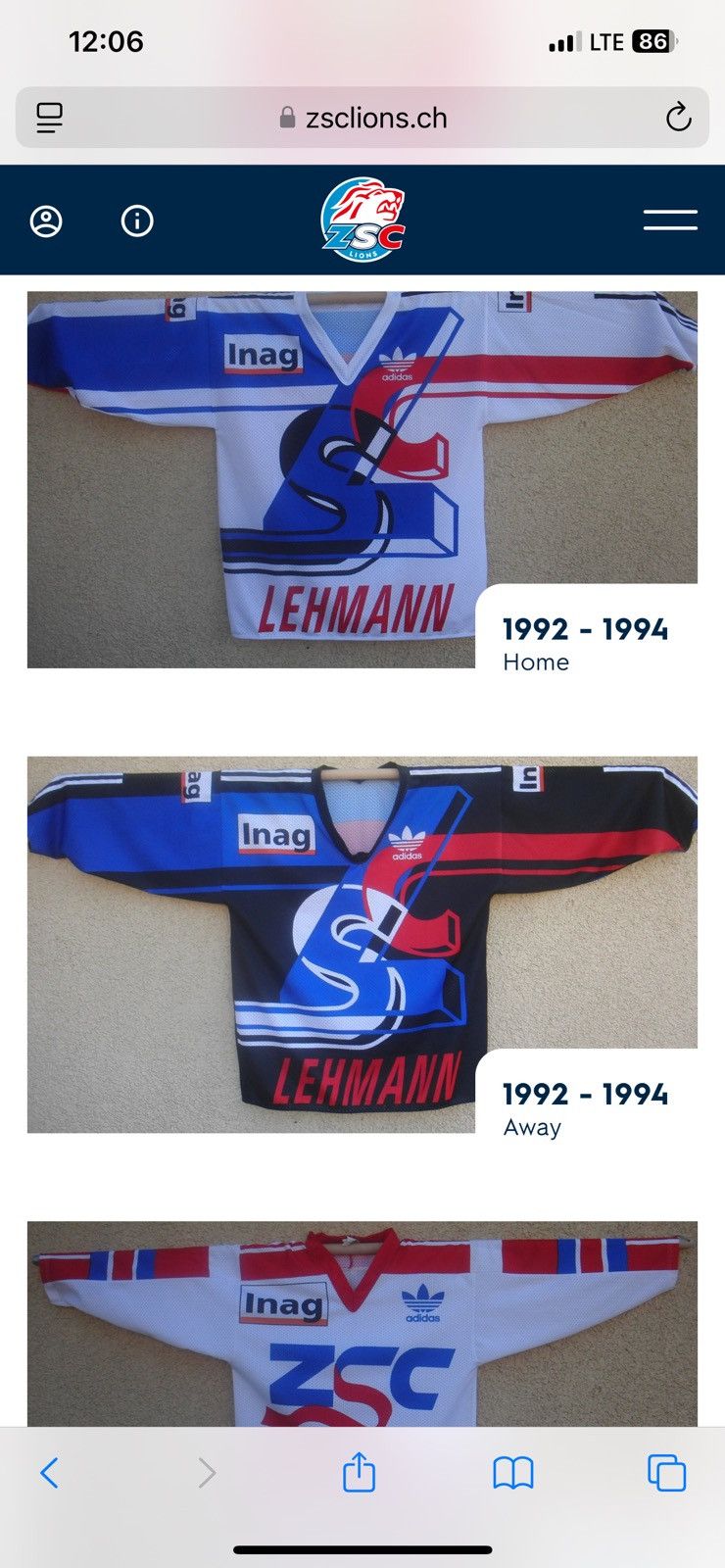 NHL ZSC Lions #33 Christian Weber 1992/1994 Away Jersey Vintage Size US XL / EU 56 / 4 - 14 Thumbnail