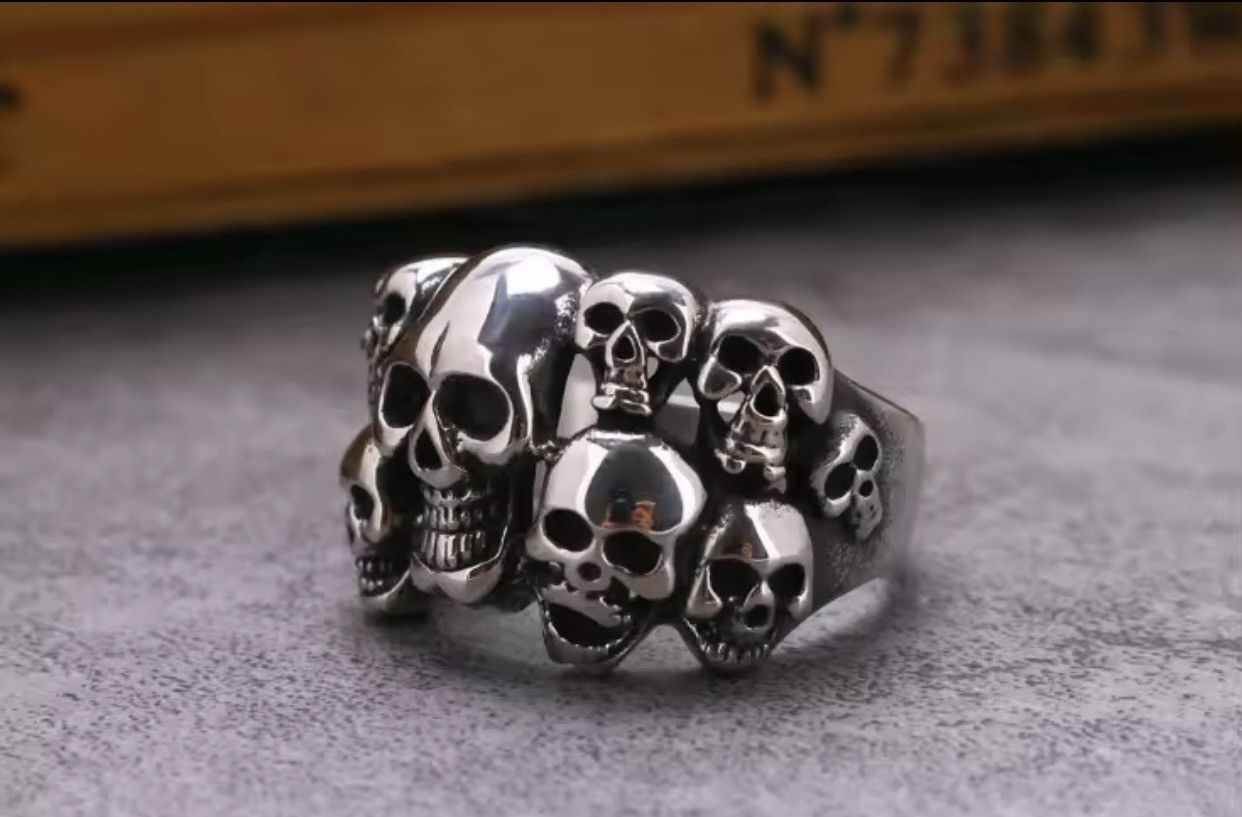 Jewelry × Vintage Multiple Skeleton Skull Man Rings Grunge Rock Ghost Size ONE SIZE - 3 Thumbnail
