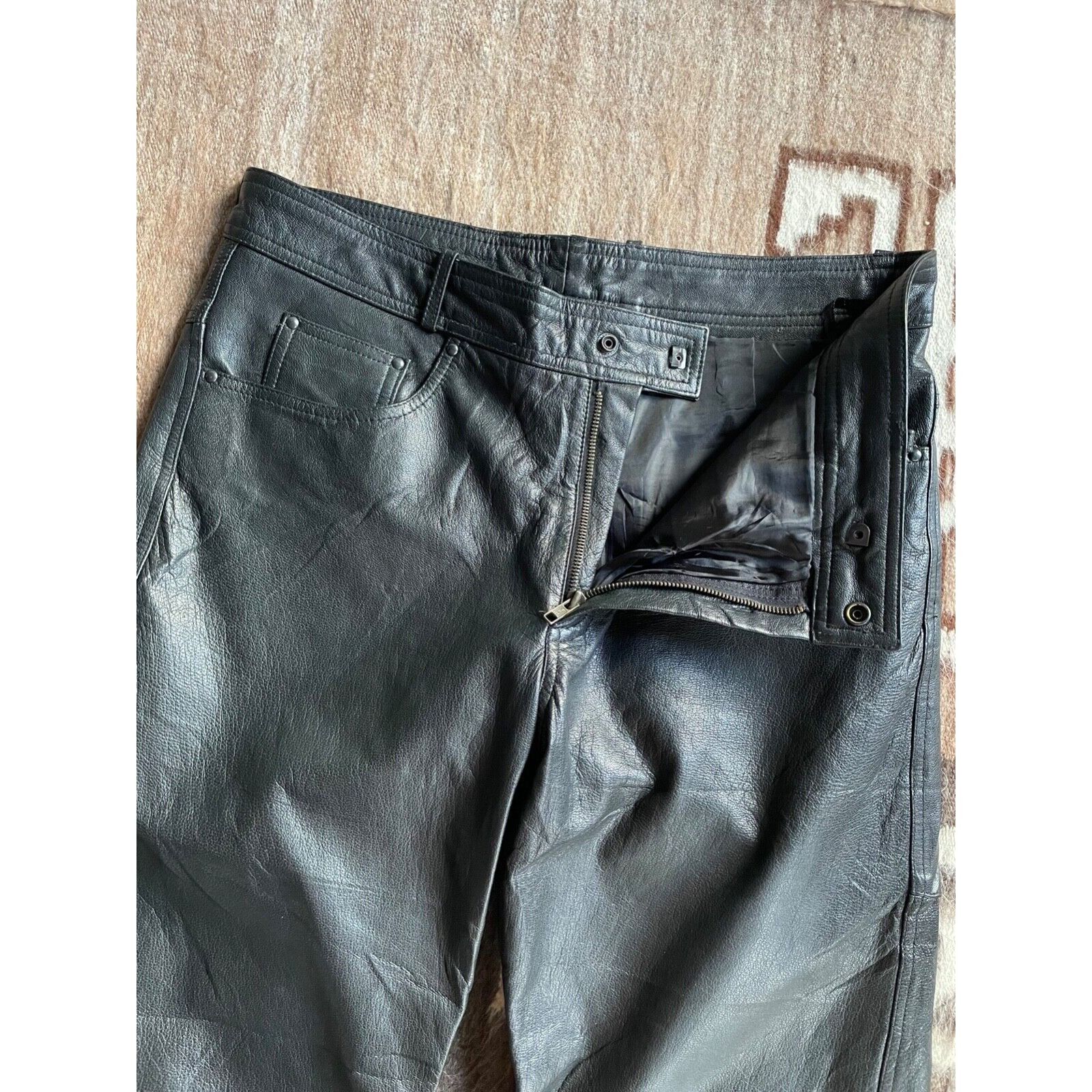 Leather Vintage Real Leather Biker Moto Pants 8168AC Size US 36 / EU 52 - 3 Thumbnail