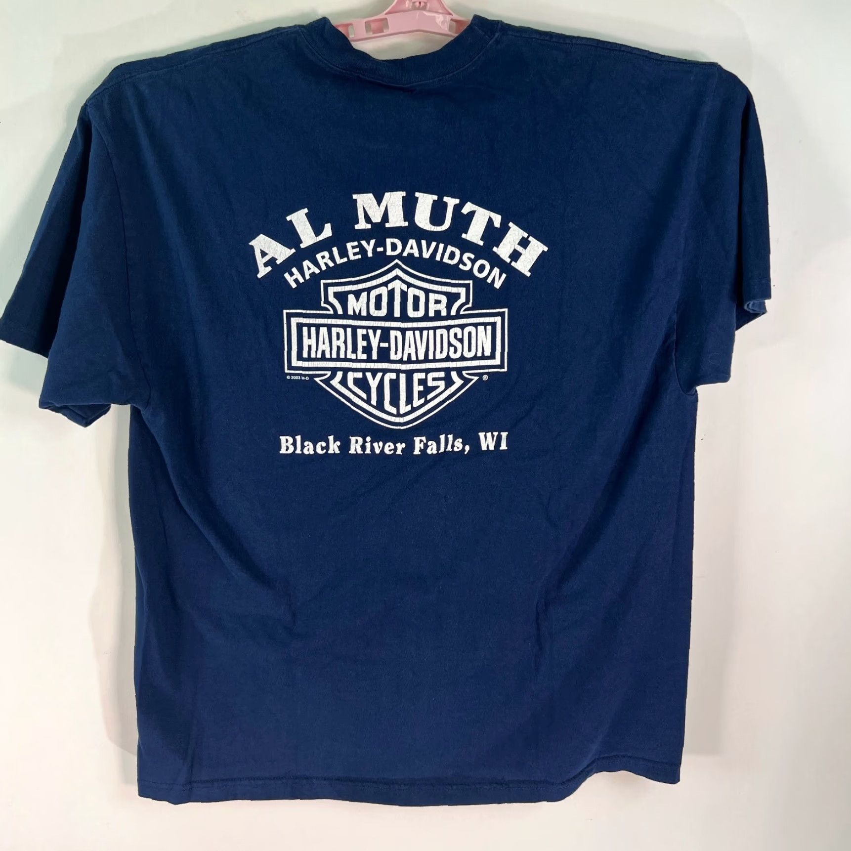 Harley Davidson VINTAGE Harley-Davidson Motorcycle Graphic T-Shirt XL Blue 2002 Black River Falls Mens Size US XL / EU 56 / 4 - 4 Thumbnail