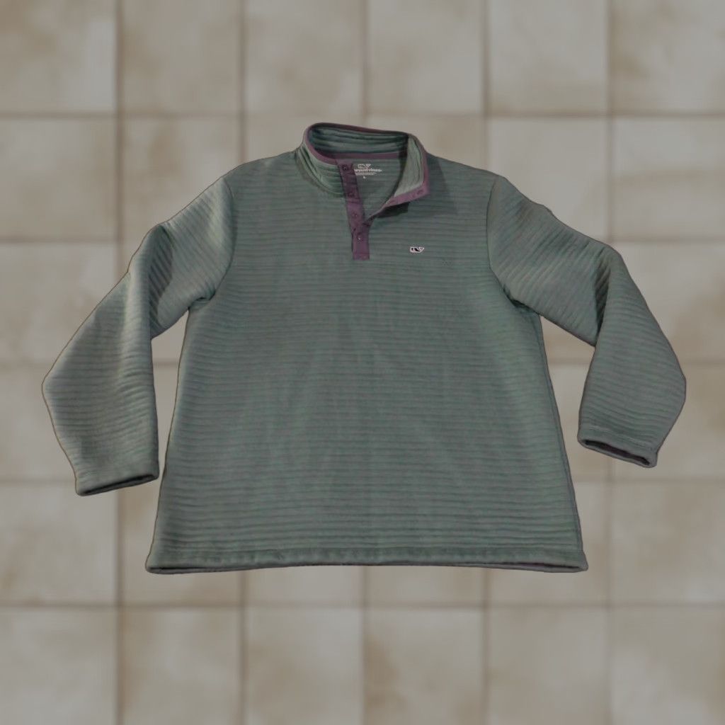 Vineyard Vines Vineyard Vines Pullover Mens Large Green Snap Mock Neck Fleece Striped Outdoor Shirt Size US L / EU 52-54 / 3 - 1 Thumbnail