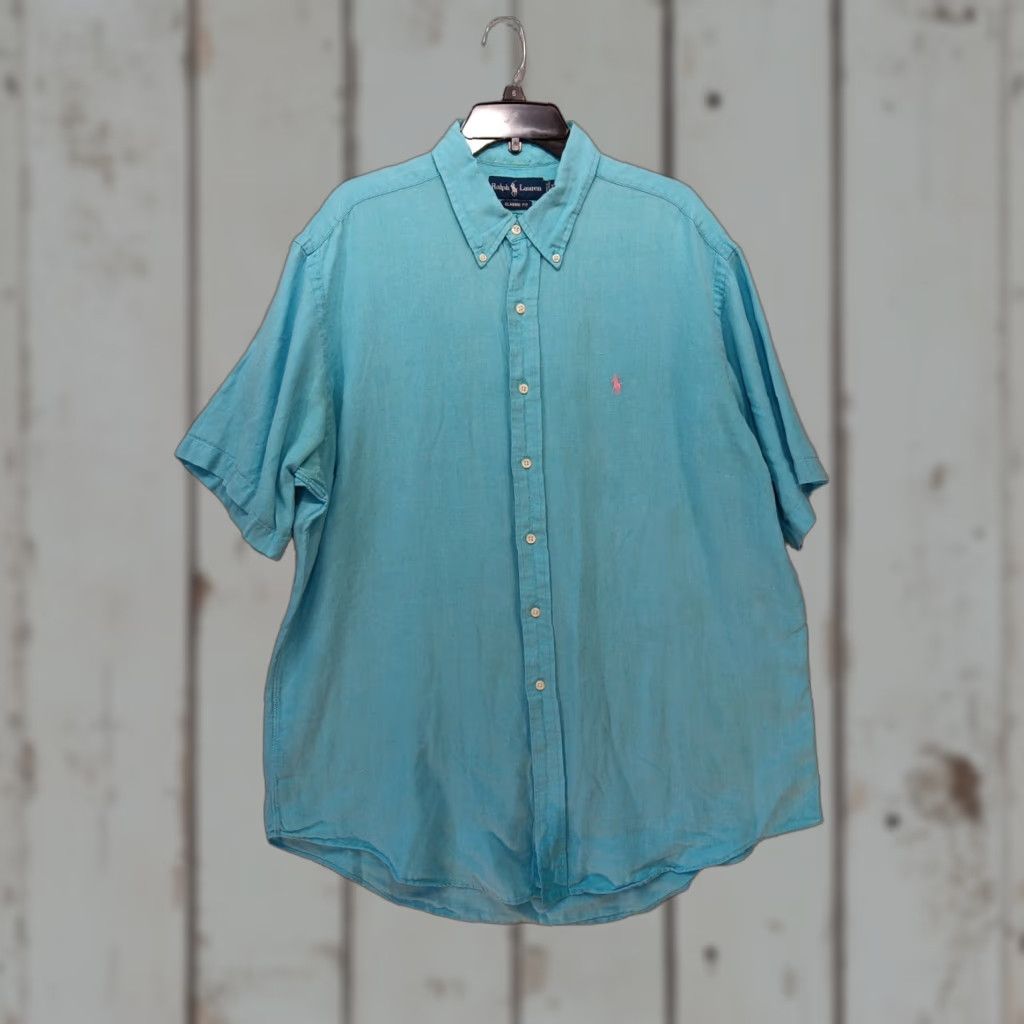 Polo Ralph Lauren Polo Ralph Lauren Shirt Men XL 100% Linen Blue Short Sleeve Pink Pony Logo Button-Up Size US XL / EU 56 / 4 - 1 Thumbnail