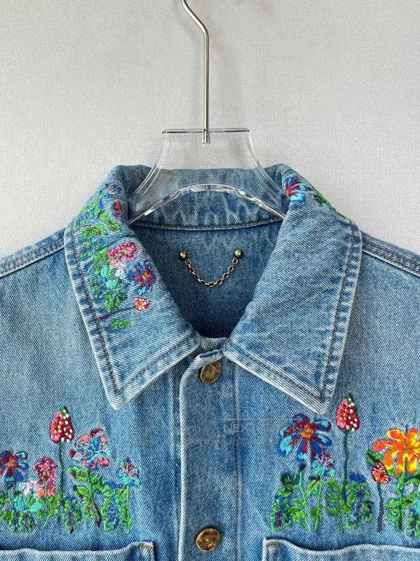 Louis Vuitton Louis Vuitton Blue Floral Embroidered Denim Jacket . Size US S / EU 44-46 / 1 - 6 Thumbnail