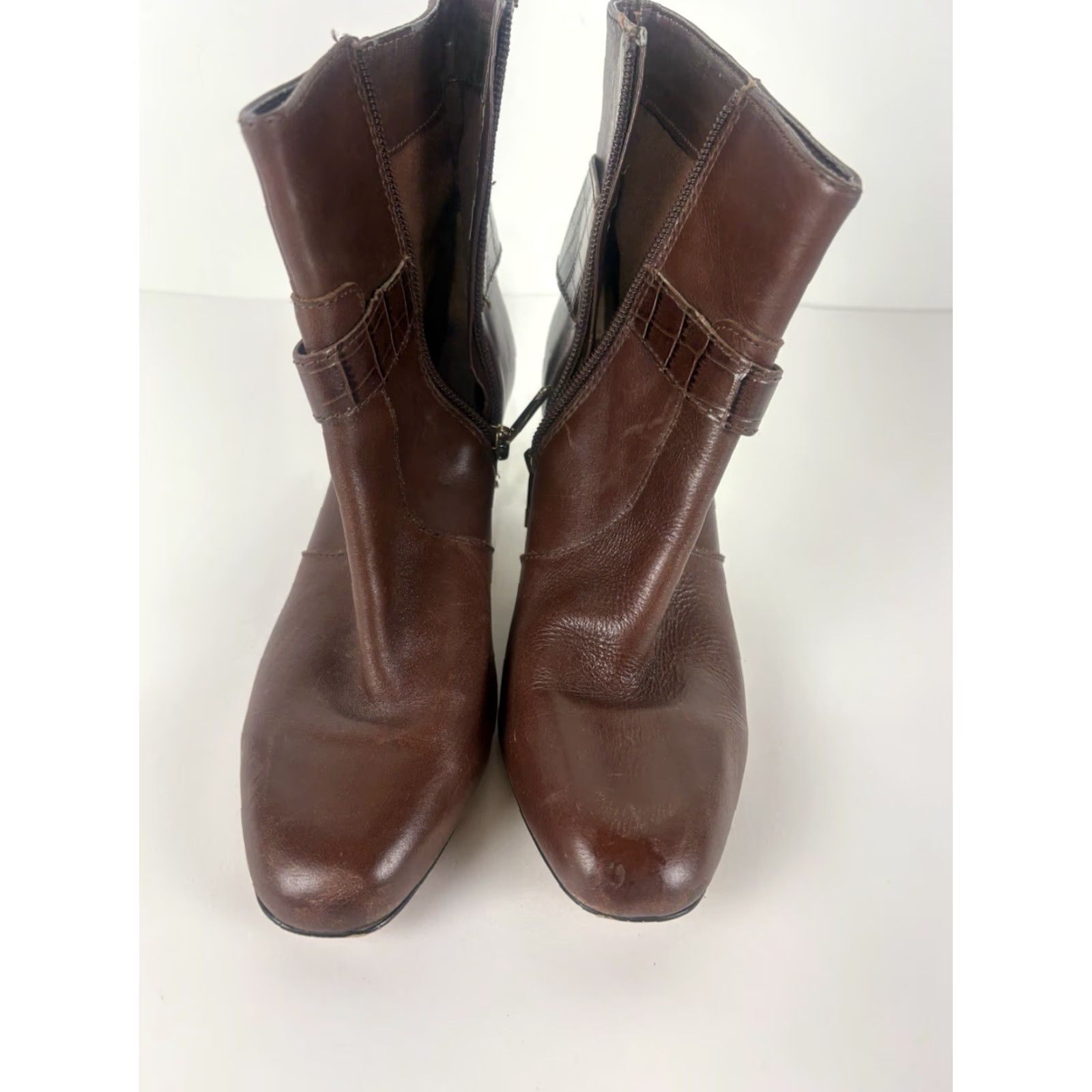 Anne Klein Anne Klein Gansee Brown Leather Boots 2.5in Chunky Heel Womens Size 6M Size US 6 / IT 36 - 3 Thumbnail