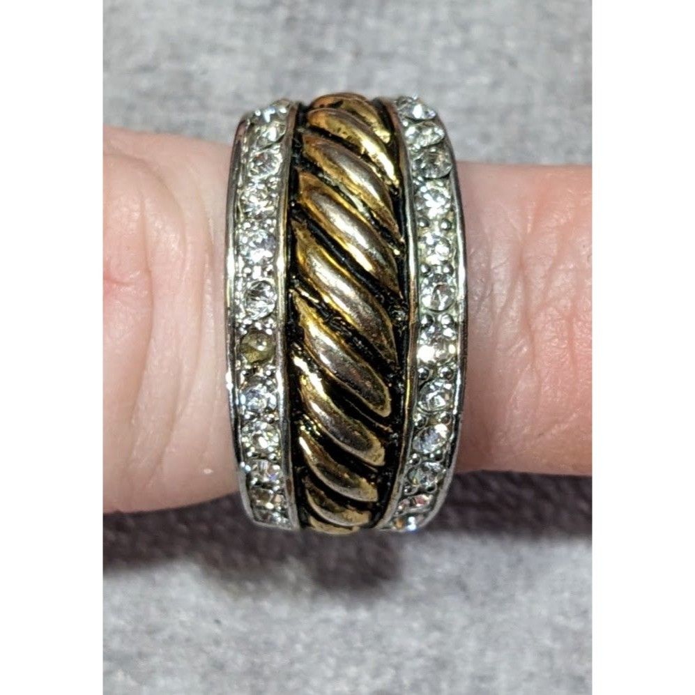 Other Gold Tone Scalloped And Silver Tone Stacked Ring With Rhines Size ONE SIZE - 7 Thumbnail