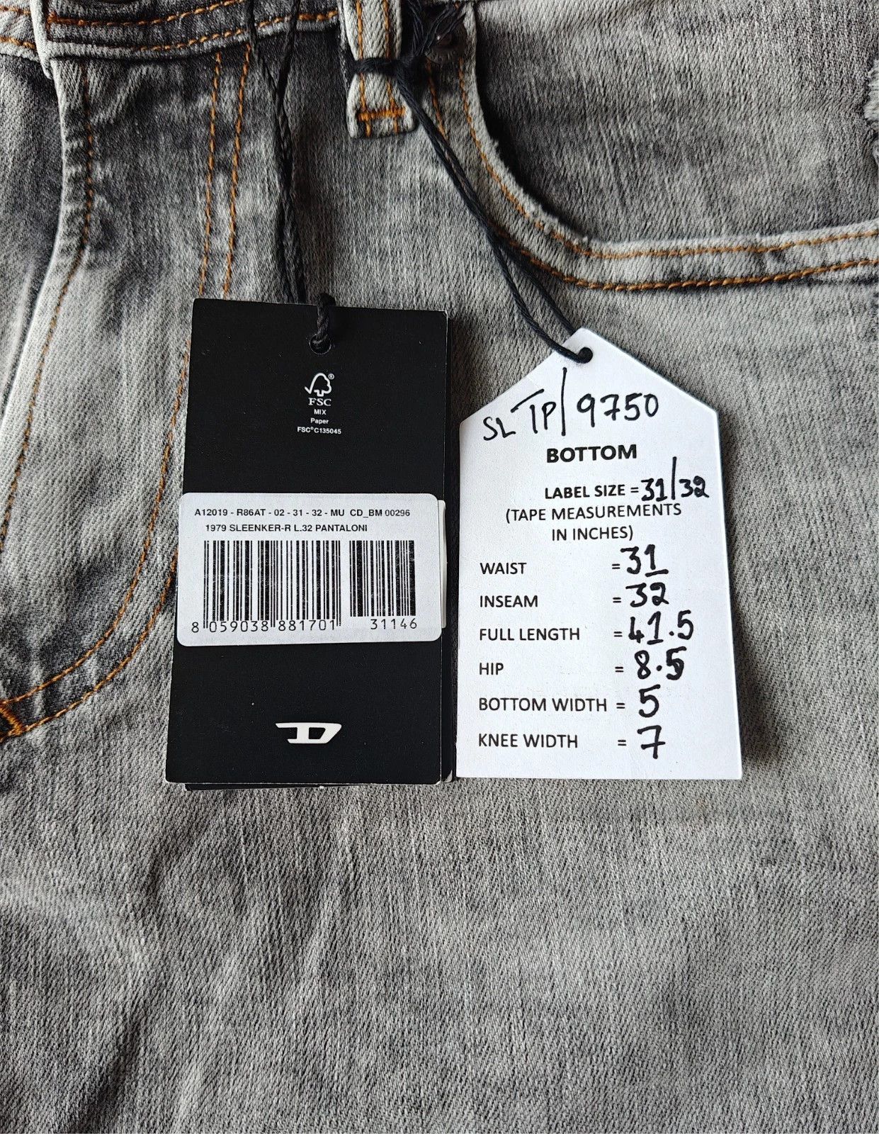 Diesel Diesel 1979 SLEENKER-R L.32 MENS JEANS SLTP/9750 Size US 31 - 6 Thumbnail