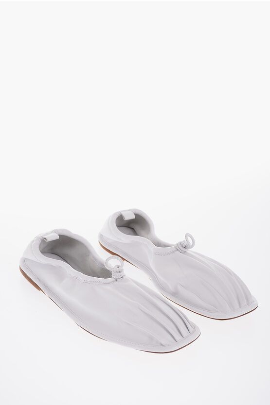 image of Hereu Square Toe Soft Leather Puntera Ballet Flats With Pleated De in White, Women's (Size 6)