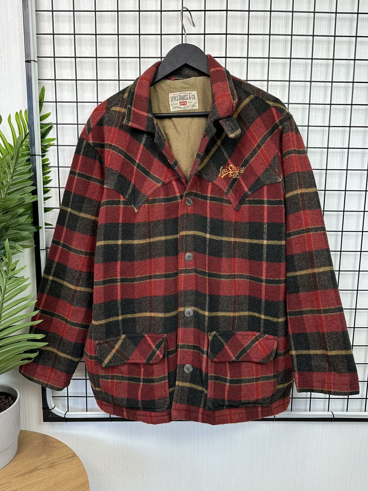 Levi’s 90’s Vintage Wool Plaid Flannel Jacket Men L red Rare