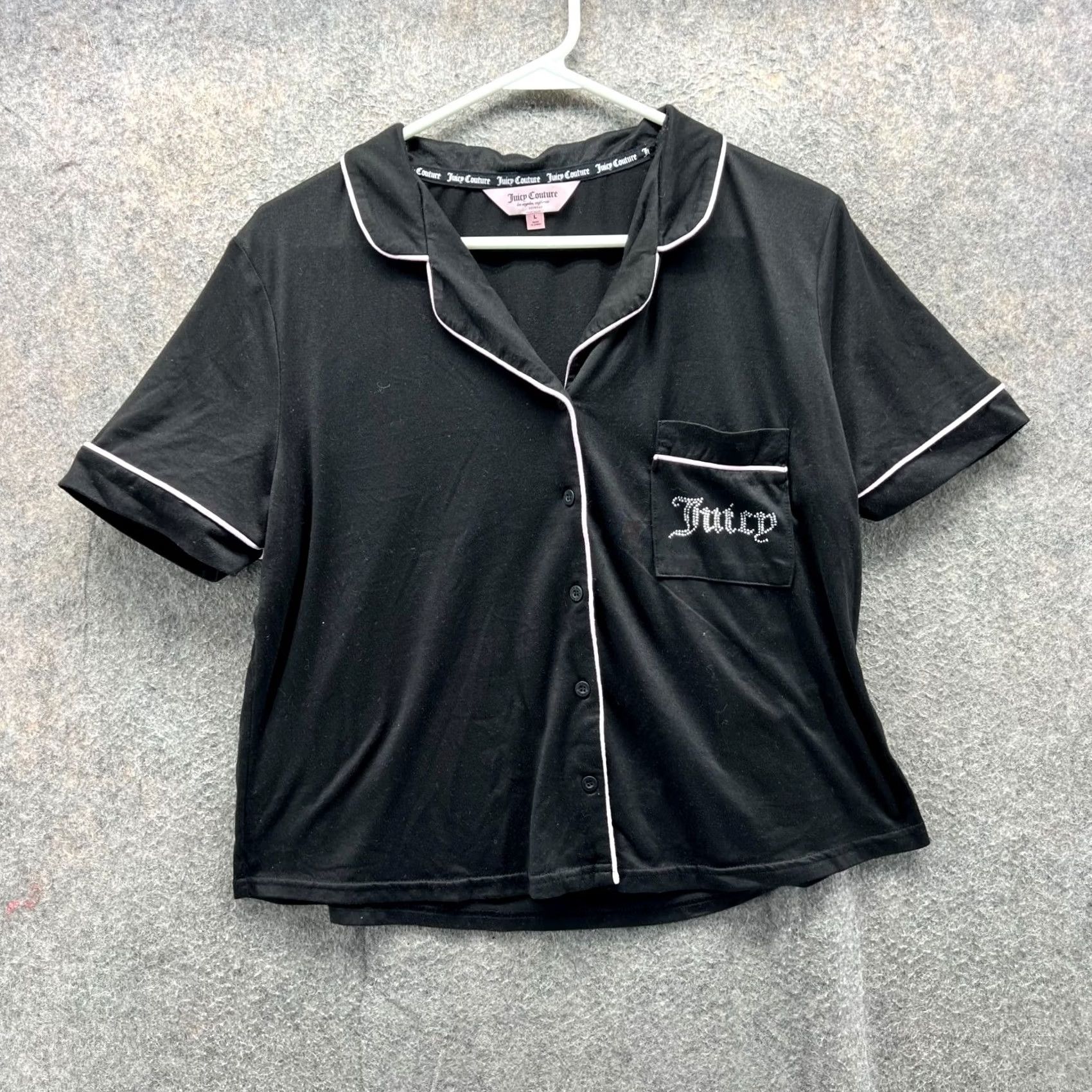 Juicy Couture Juicy Couture Pajama Top Womens Large Black Crown Pink Embellish Shirt Size L / US 10 / IT 46 - 2 Thumbnail