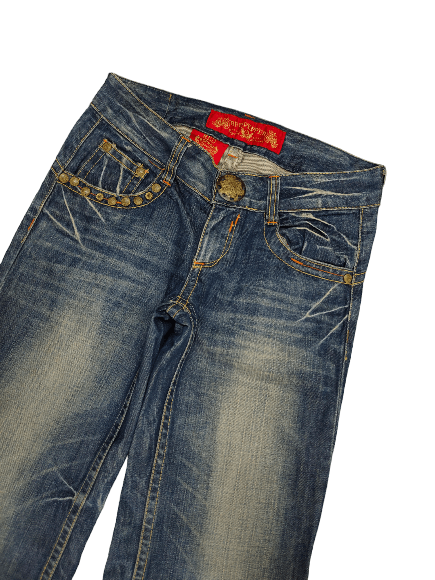 If Six Was Nine Baggy Flare Jeans Red Pepper Low Rise Faded Denim Bootcut Size US 27 - 13 Thumbnail