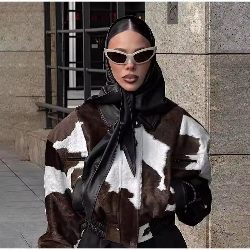 Other Retro Cow Print Zipper Autumn Streetwear Coat Jacket Size S / US 4 / IT 40 - 5 Thumbnail