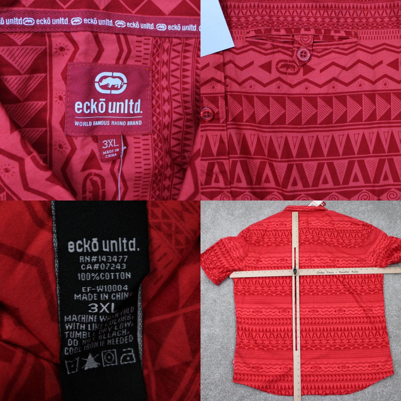 ECKO Unltd. Hawaiian Button-Up Shirt Mens 3XL Red 90s Cotton Short Sleeve NWT